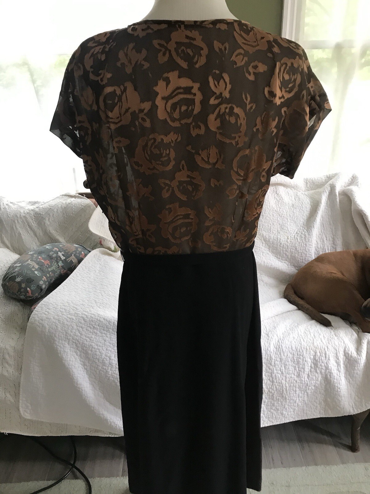 Gorgeous 1940s Two Piece Dress Jacket Set Brown Raised Velvet B46 W34 Vtg