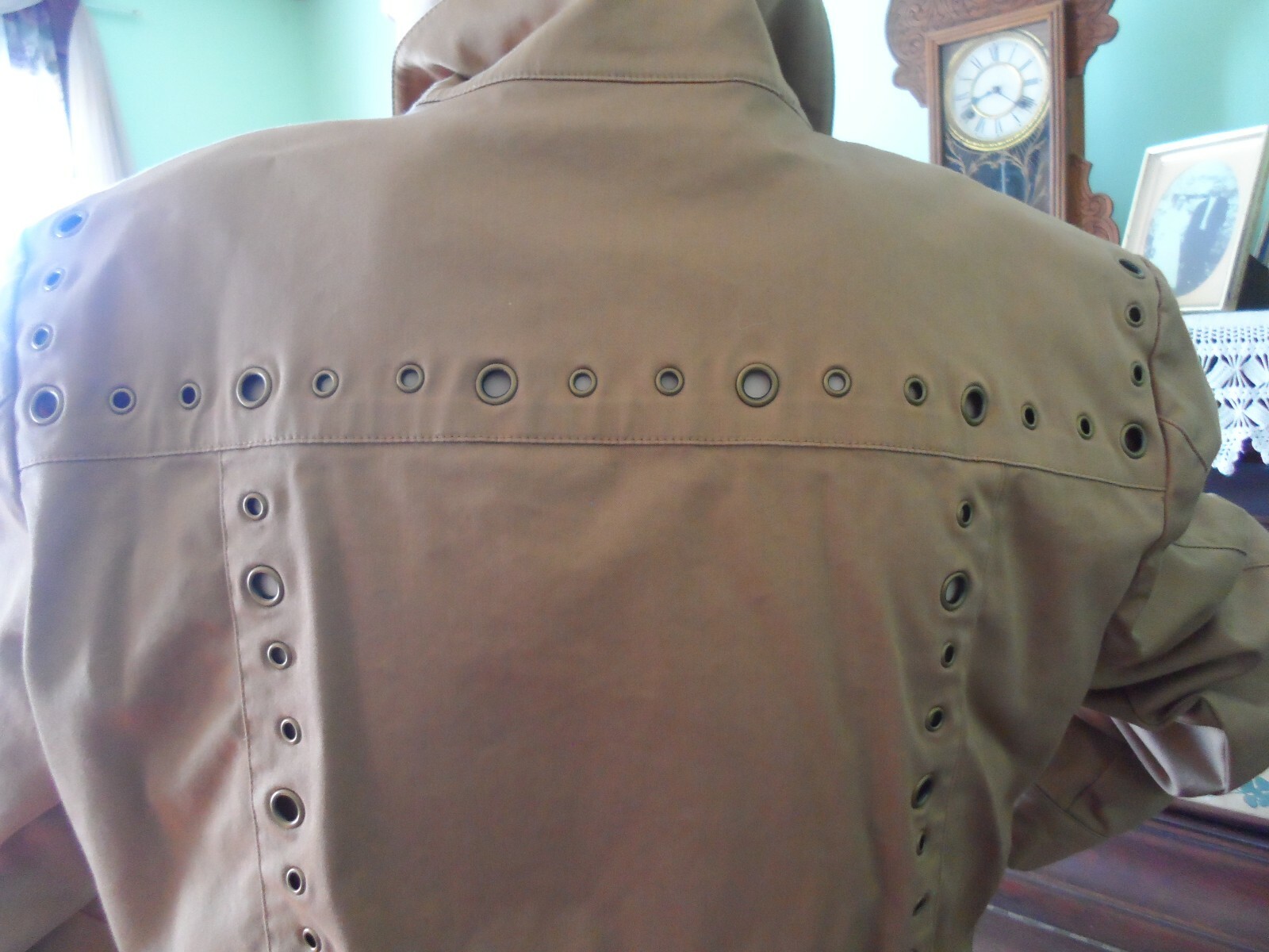 Nancy Bolen City Girl Pant Suit 2 pc jacket slack 12 14 tan Vtg brass emnbellish