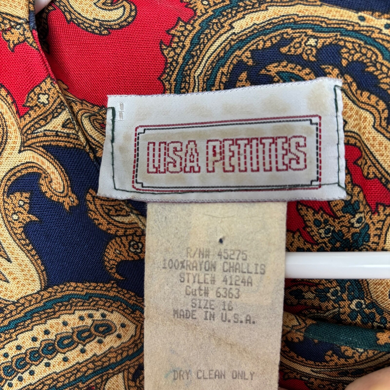 Vintage Lisa Petites Peplum Dress SZ 16 Red Paisley 3/4 Sleeve 80s Secretary
