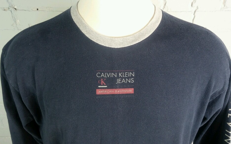 Vintage OG Original 90s Calvin Klein Sleeve Print CK T Shirt L Hip Hop Grunge