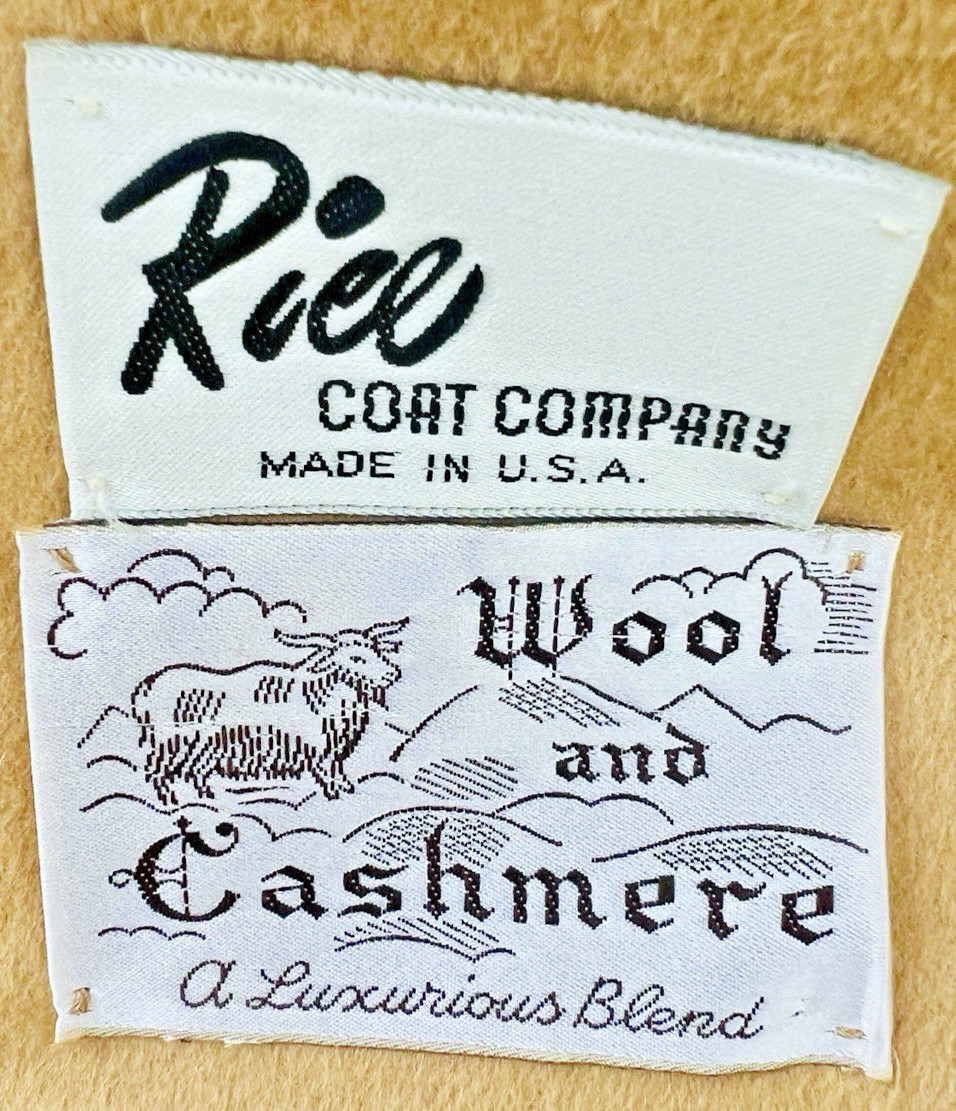 Riel Coat Co. Vintage Wool and Cashmere Coat Made in the USA Camel Color XL
