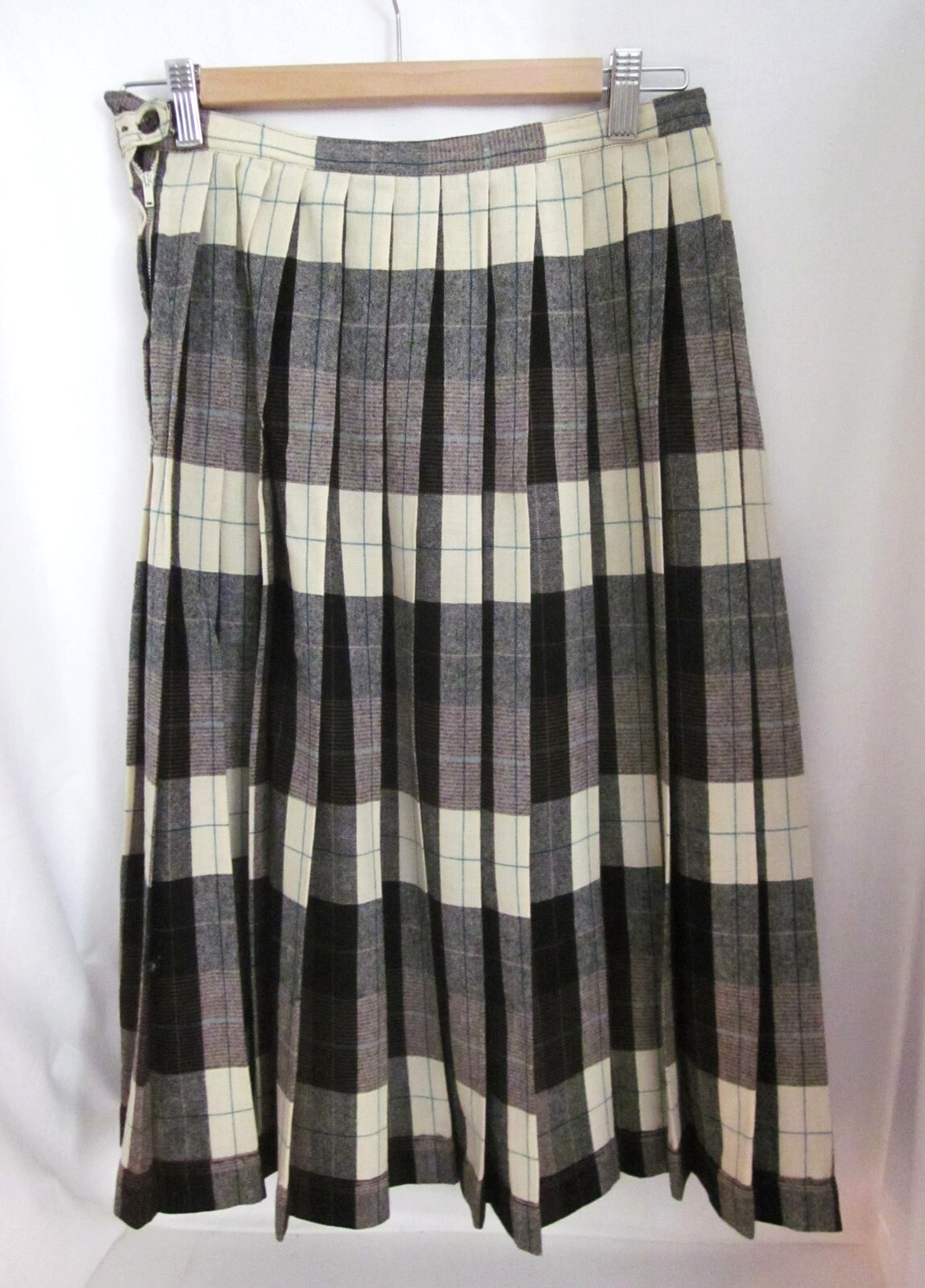 Century of Boston Reversible Brown/Cream Plaid Wool Blend Skirt Sz. 29″ Waist