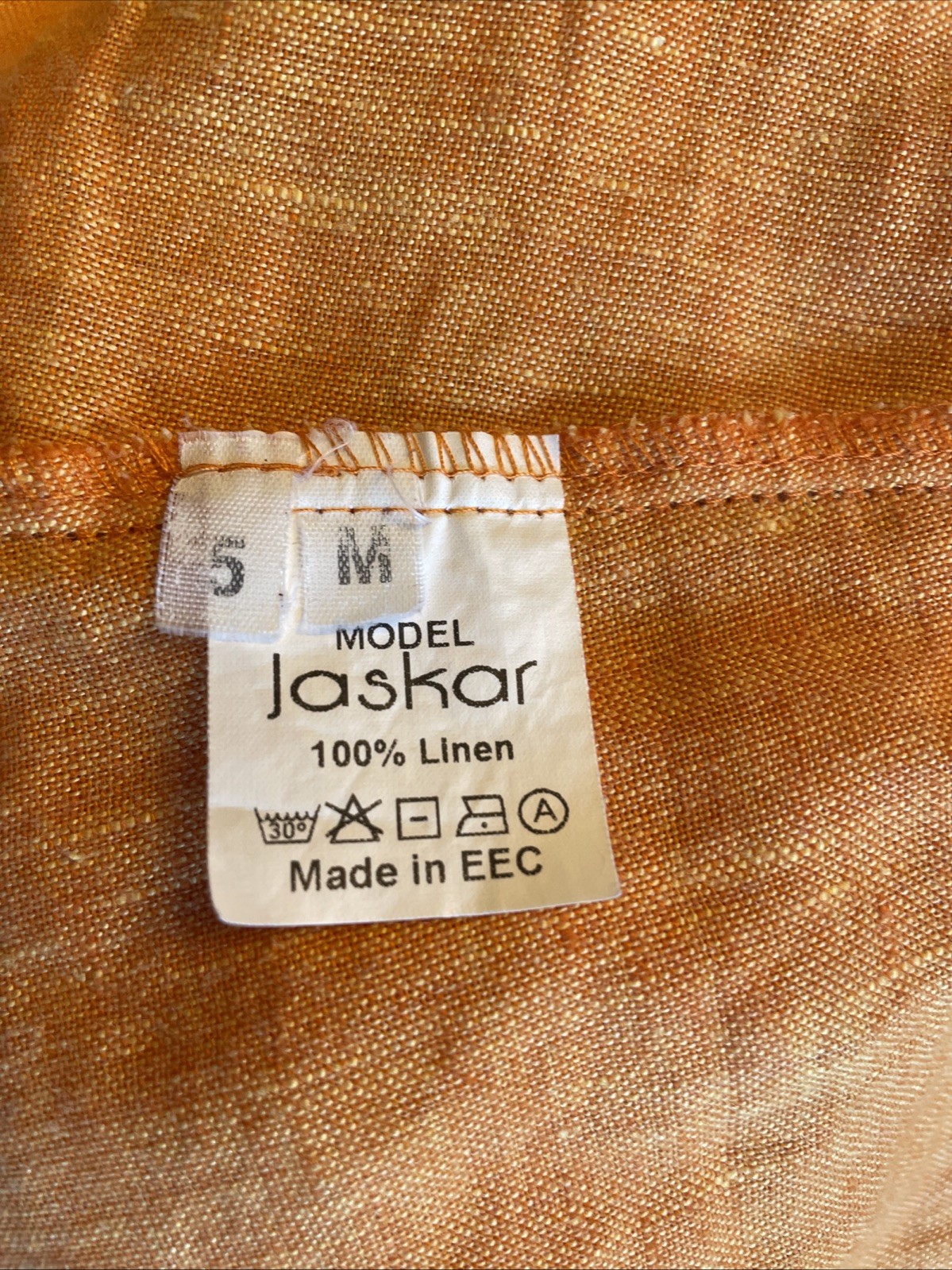 Jaskar Vintage BOHO Orange Patchwork Linen Long Sleeve 2 Pc Top Pants Set Medium