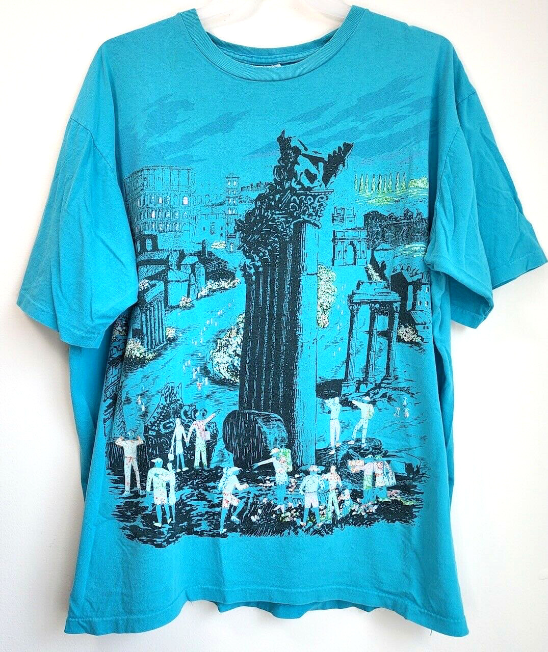 Vintage ART by Design Zone T-Shirt People Among Roman Columns Colosseum One Size