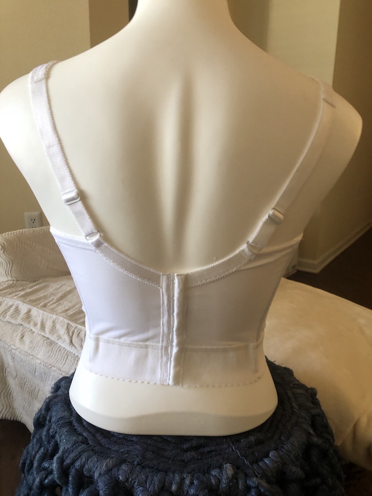 LONG LINE BRA VINTAGE LINGERIE 36 F STRETCH BRA Pin Up White New With Tags