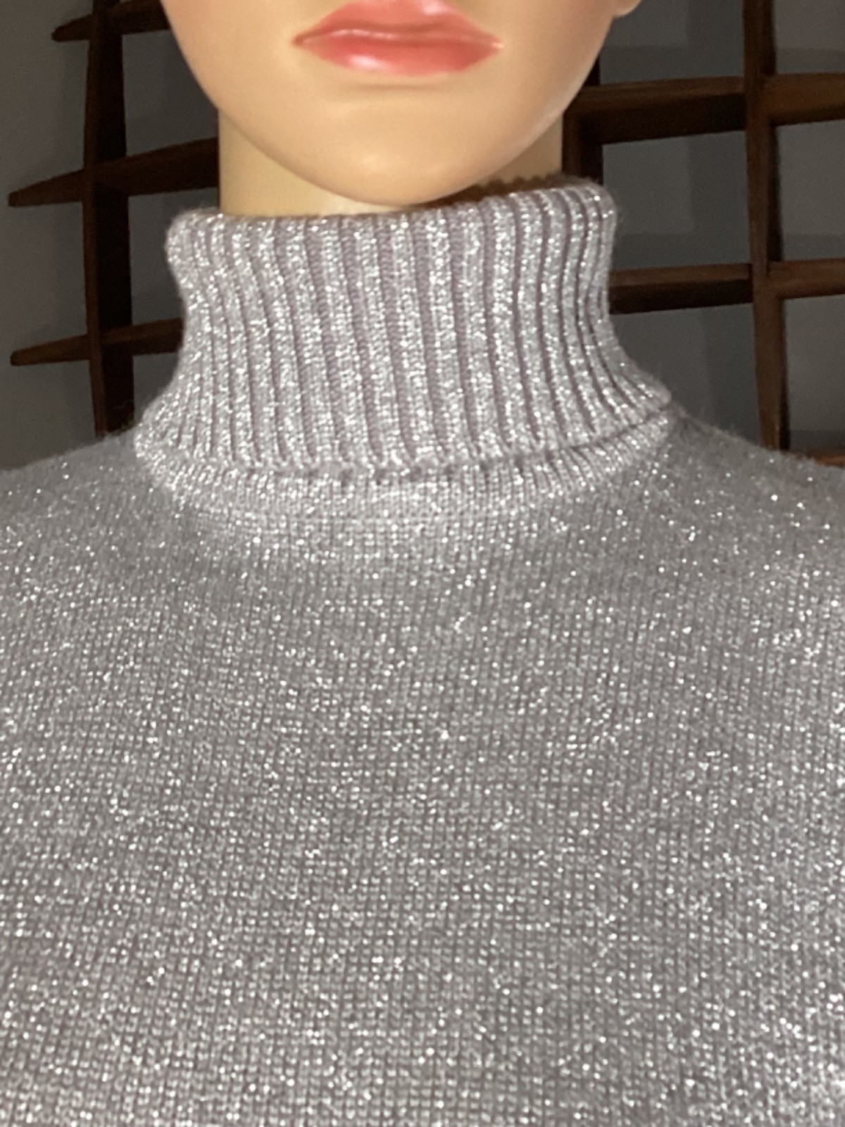 Vintage 70s LeRoy Knitwear Metallic Silver Acrylic Turtleneck Sweater Disco Mod