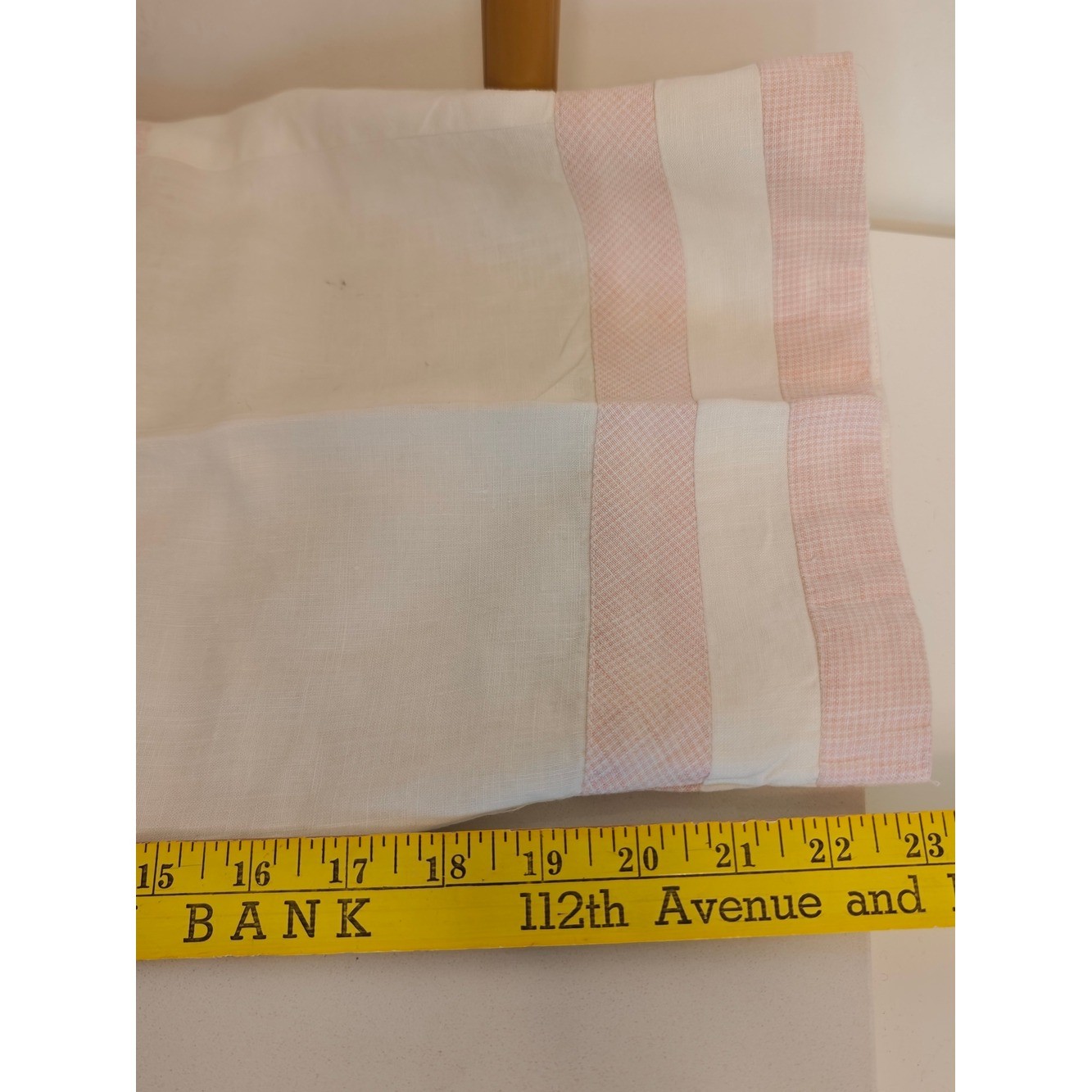 Vintage DKNY Cream Wide Leg 100% Linen Pants Pink Trim XL Elastic Waist Trousers