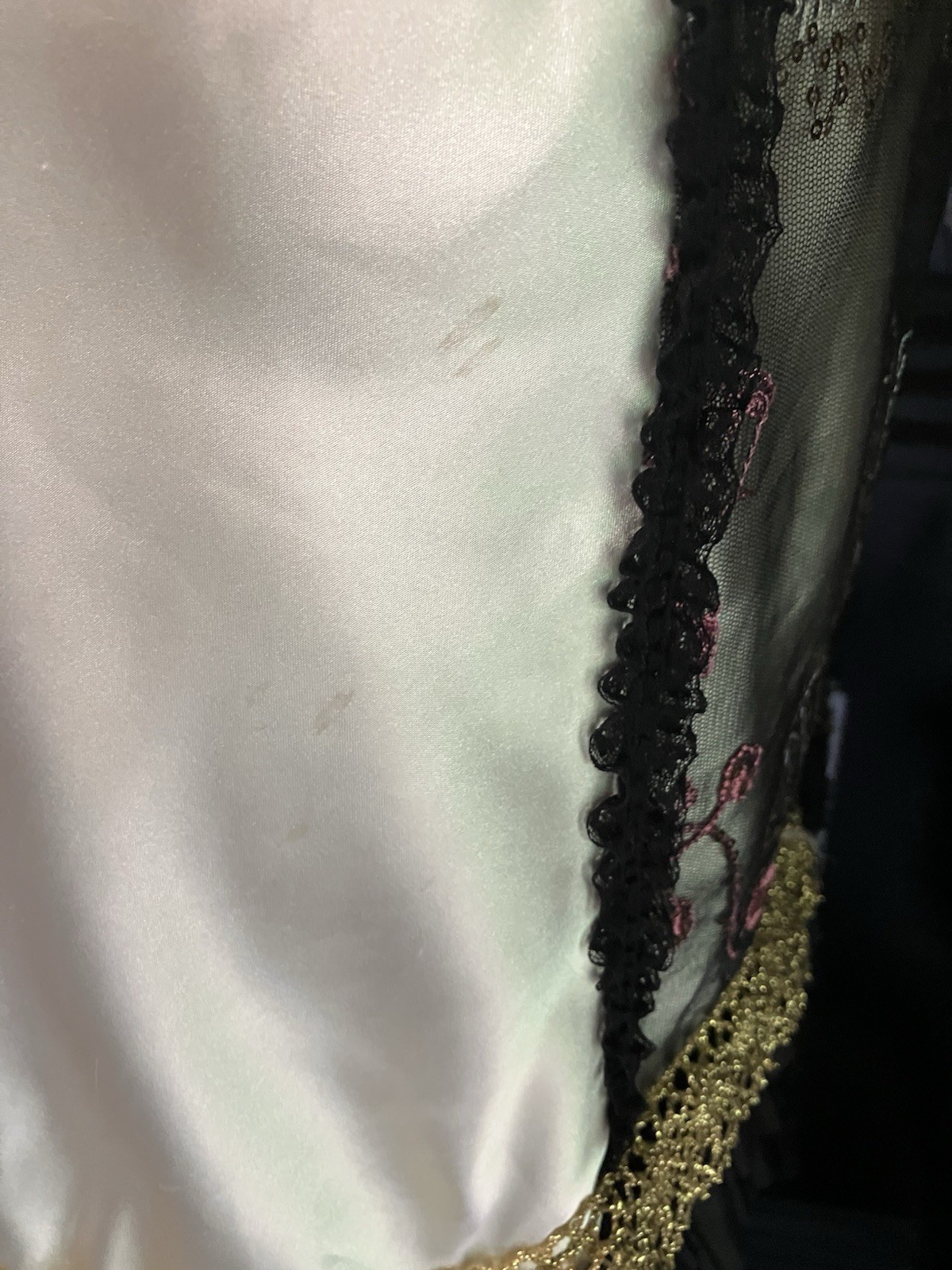 Vintage Ivory Slip with Black Ruffle Hem Lace Upcycled Flapper Gatsby Speakeasy