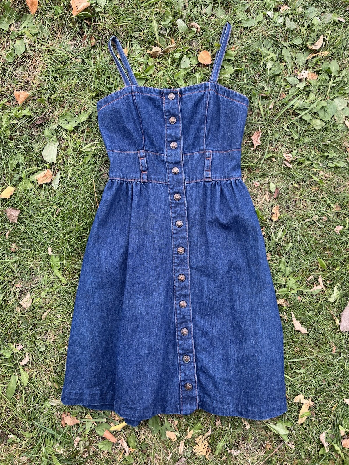 1970s Joni Blair 100% Cotton Denim Dress Knee Length Snap Closure