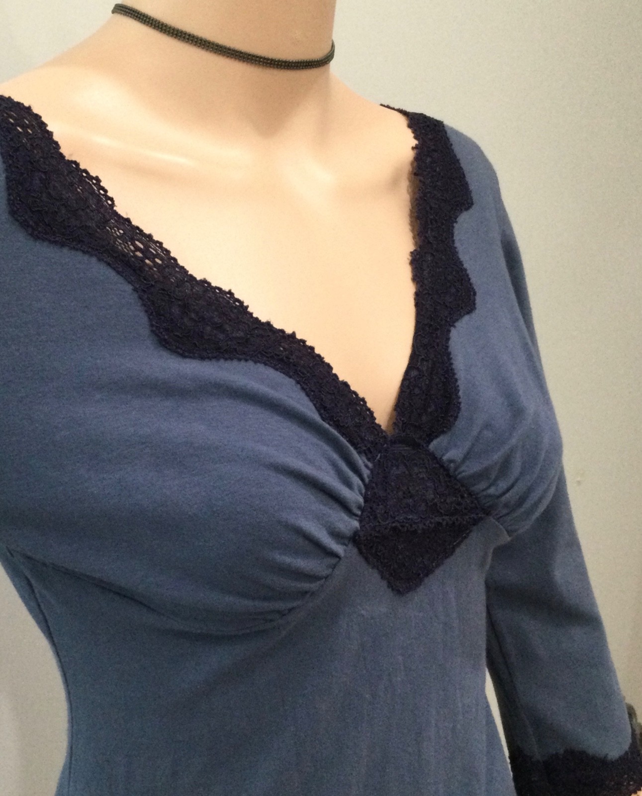 NWT Anthropologie Ann Ferriday Dusty Blue Lace Trim Romantic Top M Bella Swan