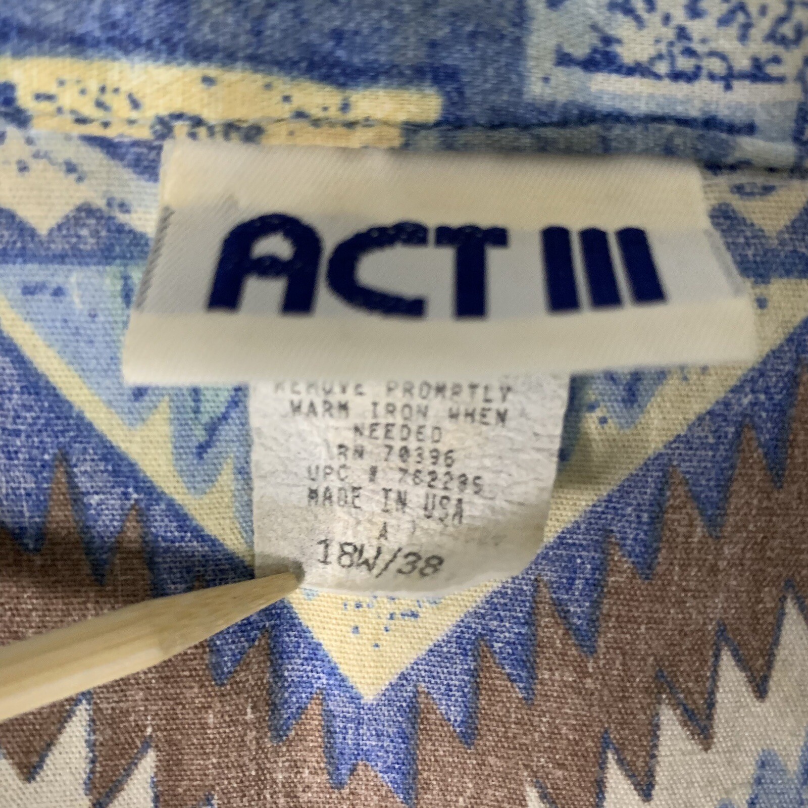 Vintage Act III Women’s Button Shirt Size 18W 38 Western Style Made In USA