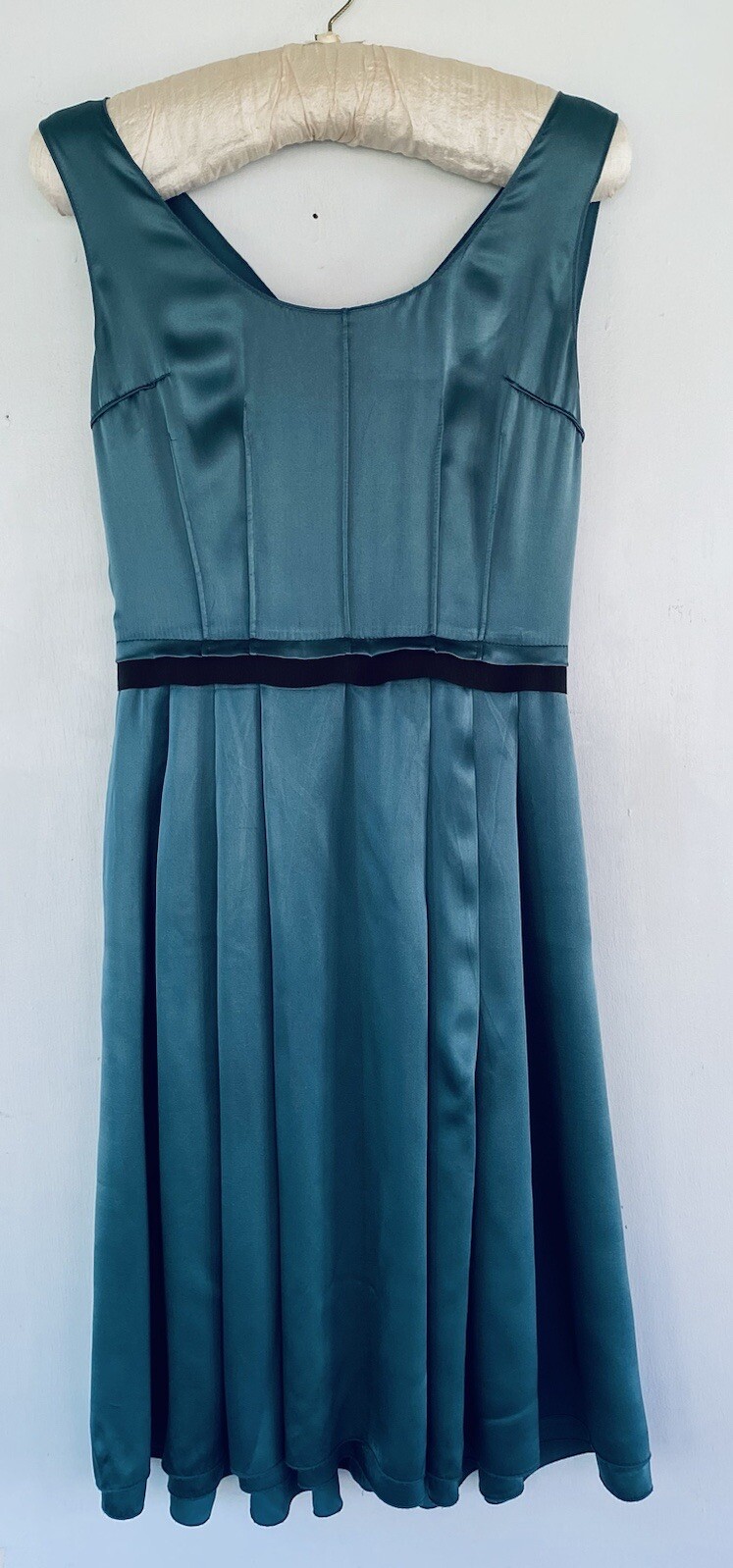 Dolce & Gabbana Vintage Teal Silk Cocktail Dress w/ Grosgrain Ribbon Sash