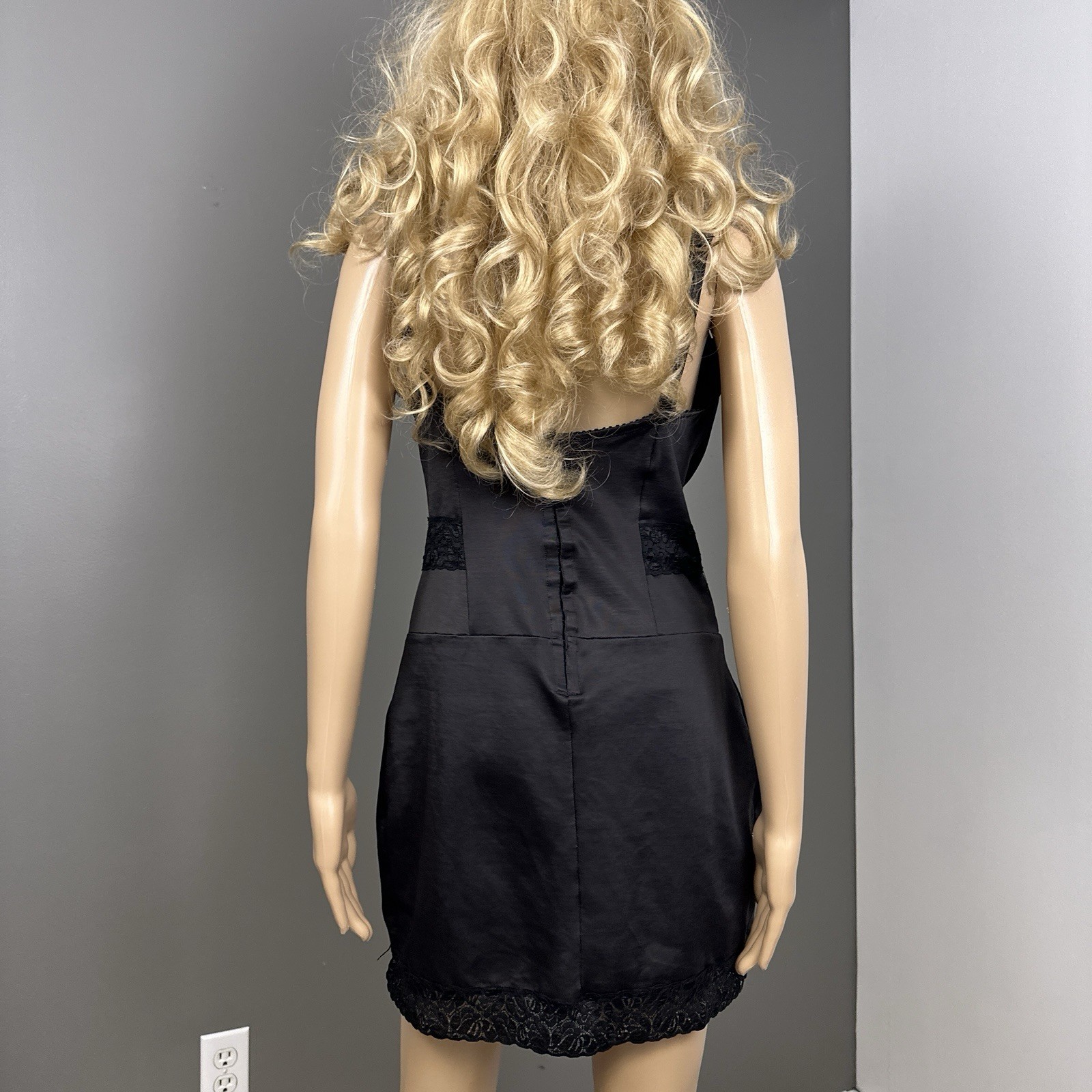 Vintage Crown-ette 44D All In One Shaper Corselette Satin Lace Mesh Black 90s US