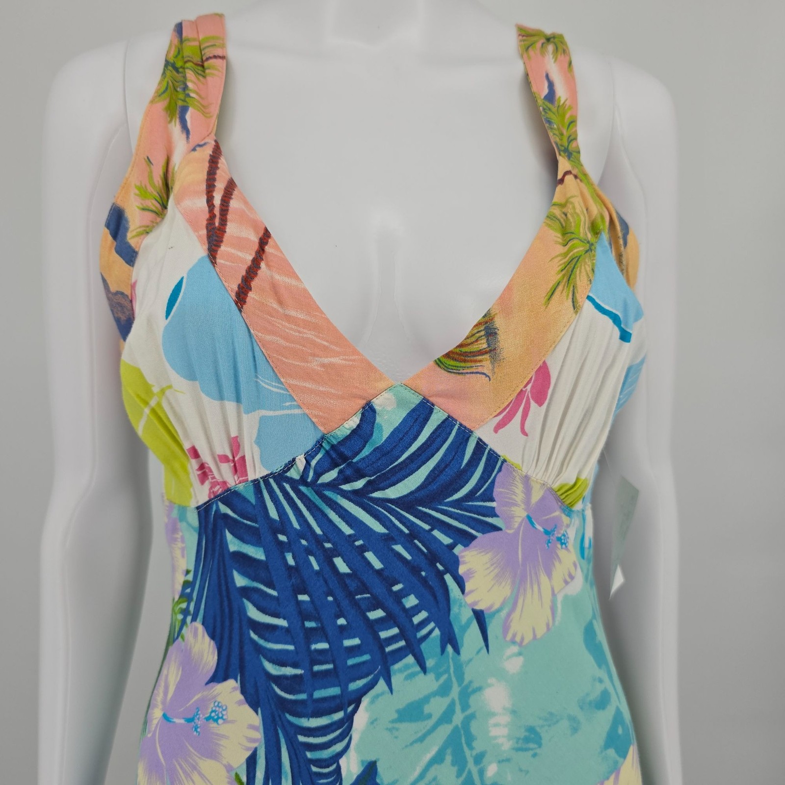 Vintage 1990s Globe Trotter Bali Patchwork Rayon Tropical Maxi Sundress (M)