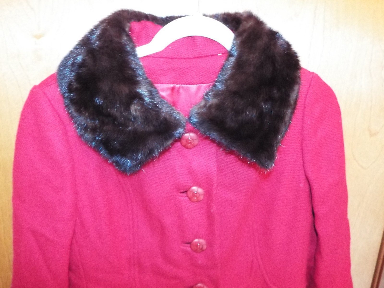 Vintage 1947-1955 SHAGMOOR 100% Wool MINK? Collar LINED Flashy RED. SMALL? USA