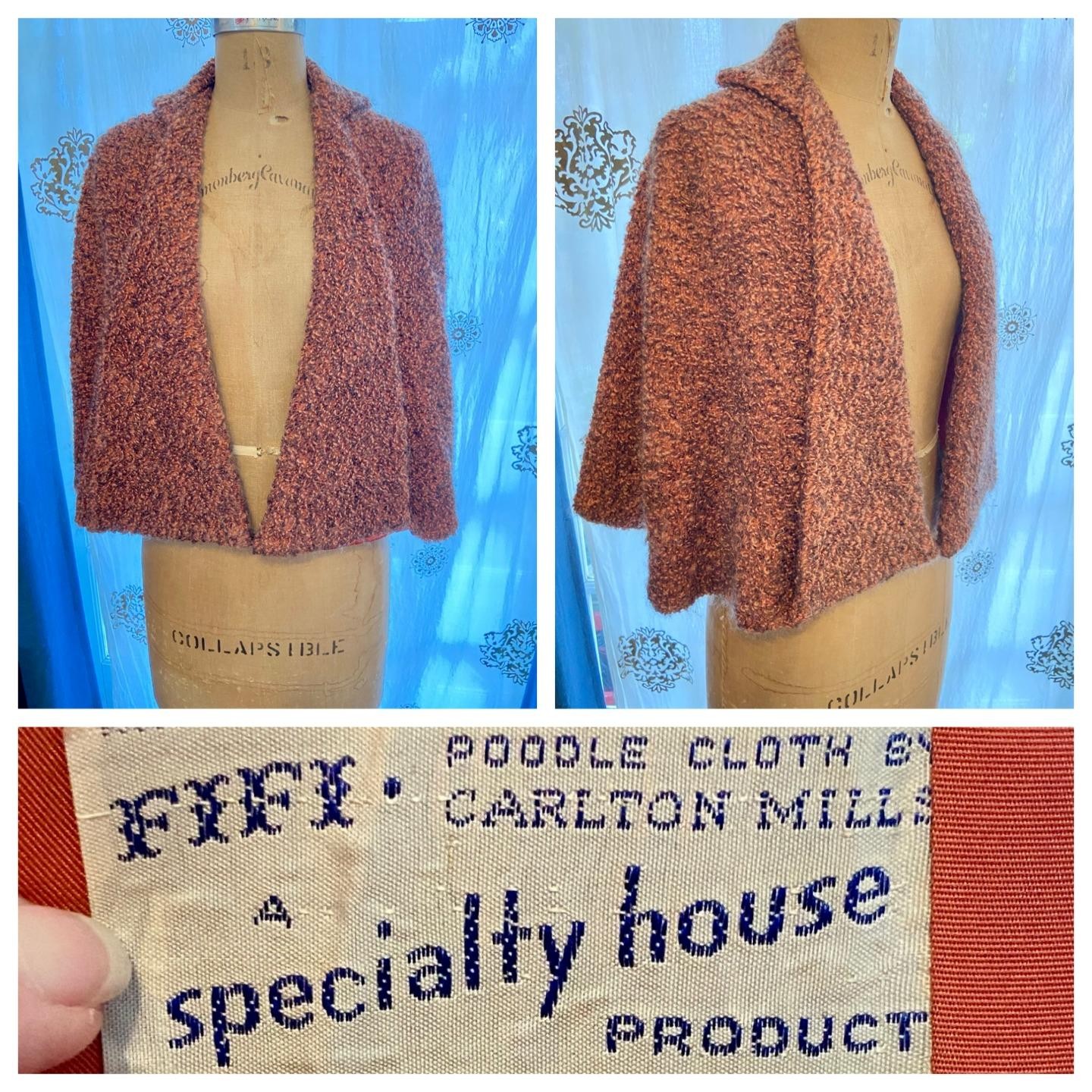 Vintage 30s 40s THE SPECIALTY HOUSE Orange Poodle Cloth Cape Capelet Whimsigoth
