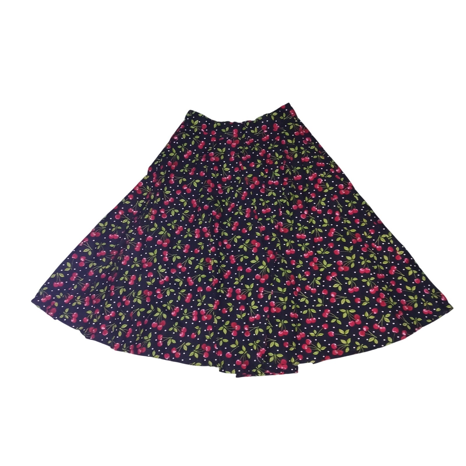 Vintage 50’s Style Retro Cherry Print Circle Skirt Handmade Unbranded Black