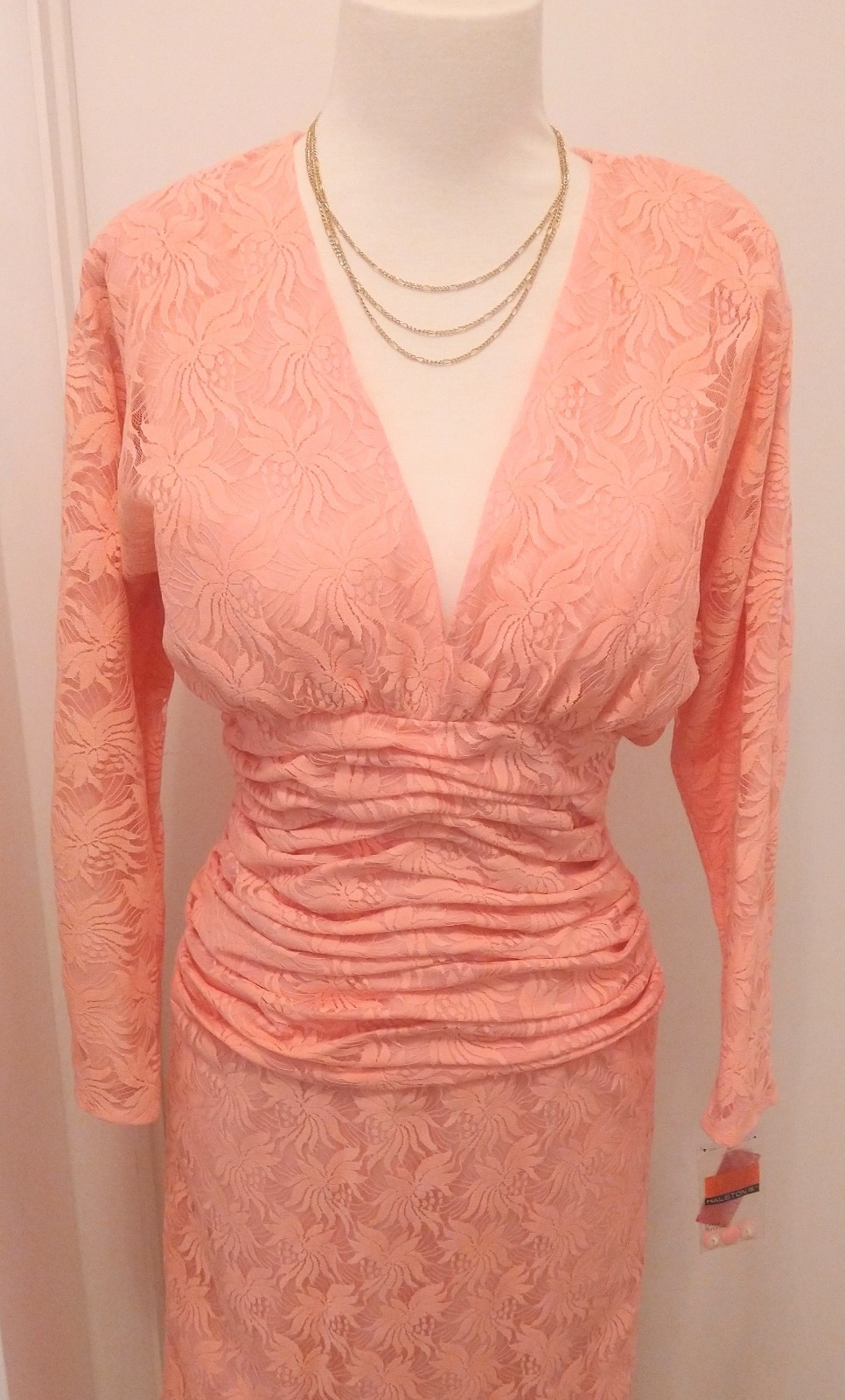 HALSTON III PEACH LACE DRESS VINTAGE 80s NWT