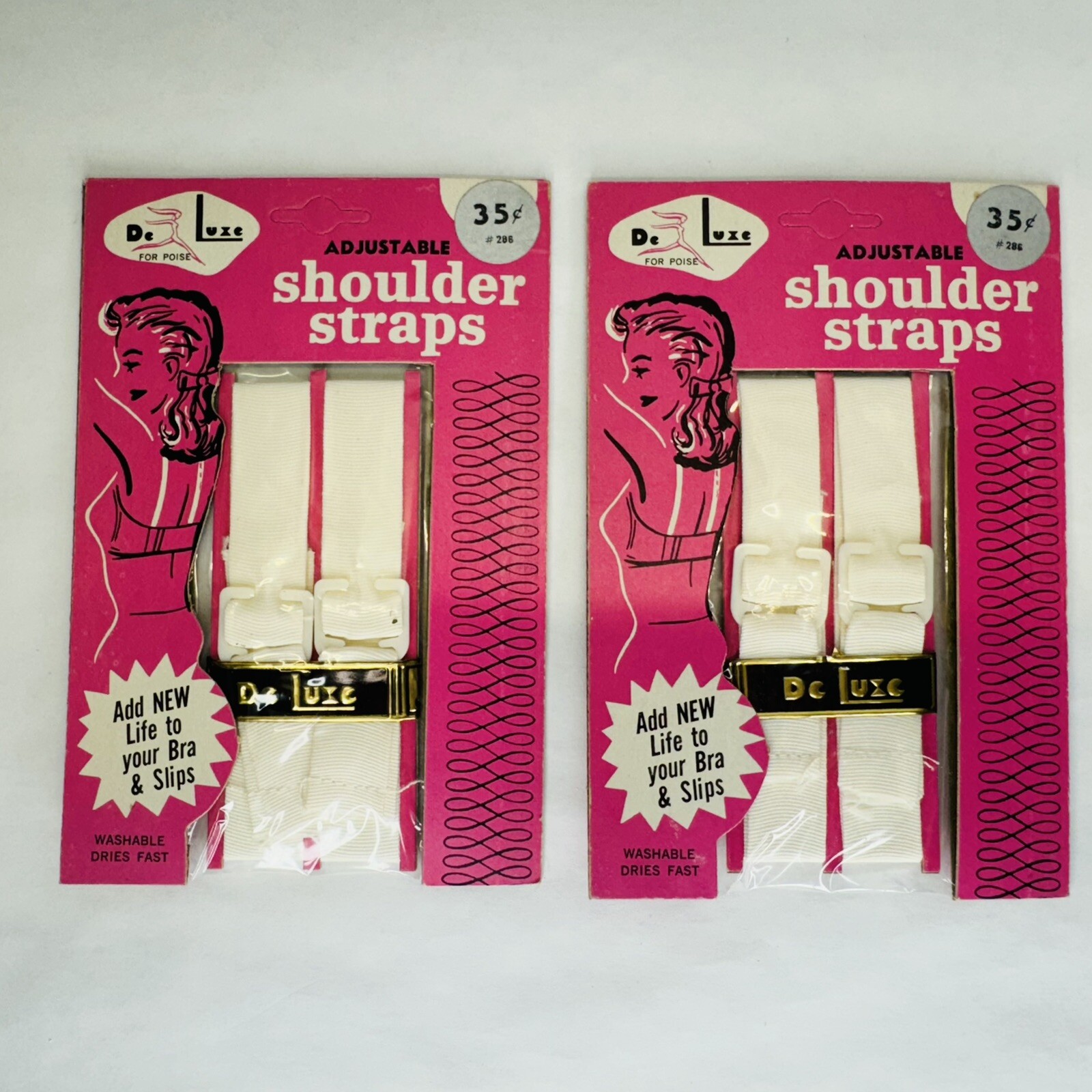 Vintage DeLuxe For Poise Adjustable Shoulder Straps Pair Lot of 2 Bra Slips NEW