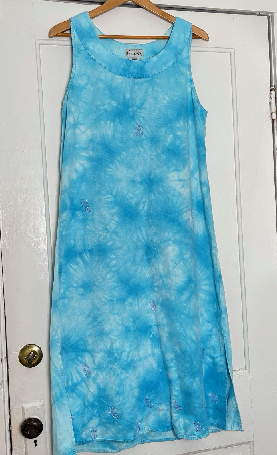 VTG 90s Basic Editions Tie Dye Embroidered Flowers Twill Maxi Dress-Size M-Boho