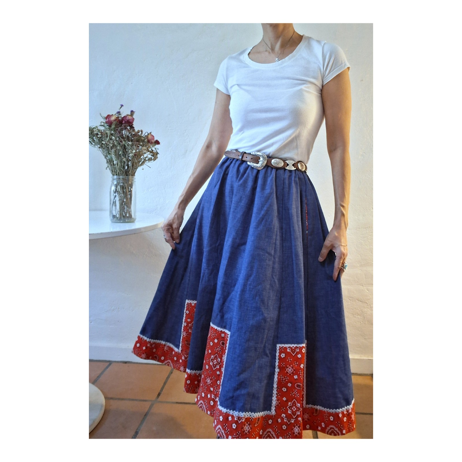 VTG 70s Carefree Fashions Scottsdale Arizona Denim & Bandana Patchwork Skirt