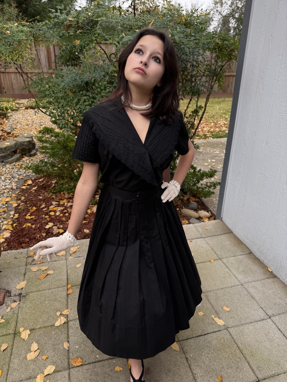 Vintage 1950s DRESS Pleated Cotton Frock Full Skirt Retro Rockabilly Small