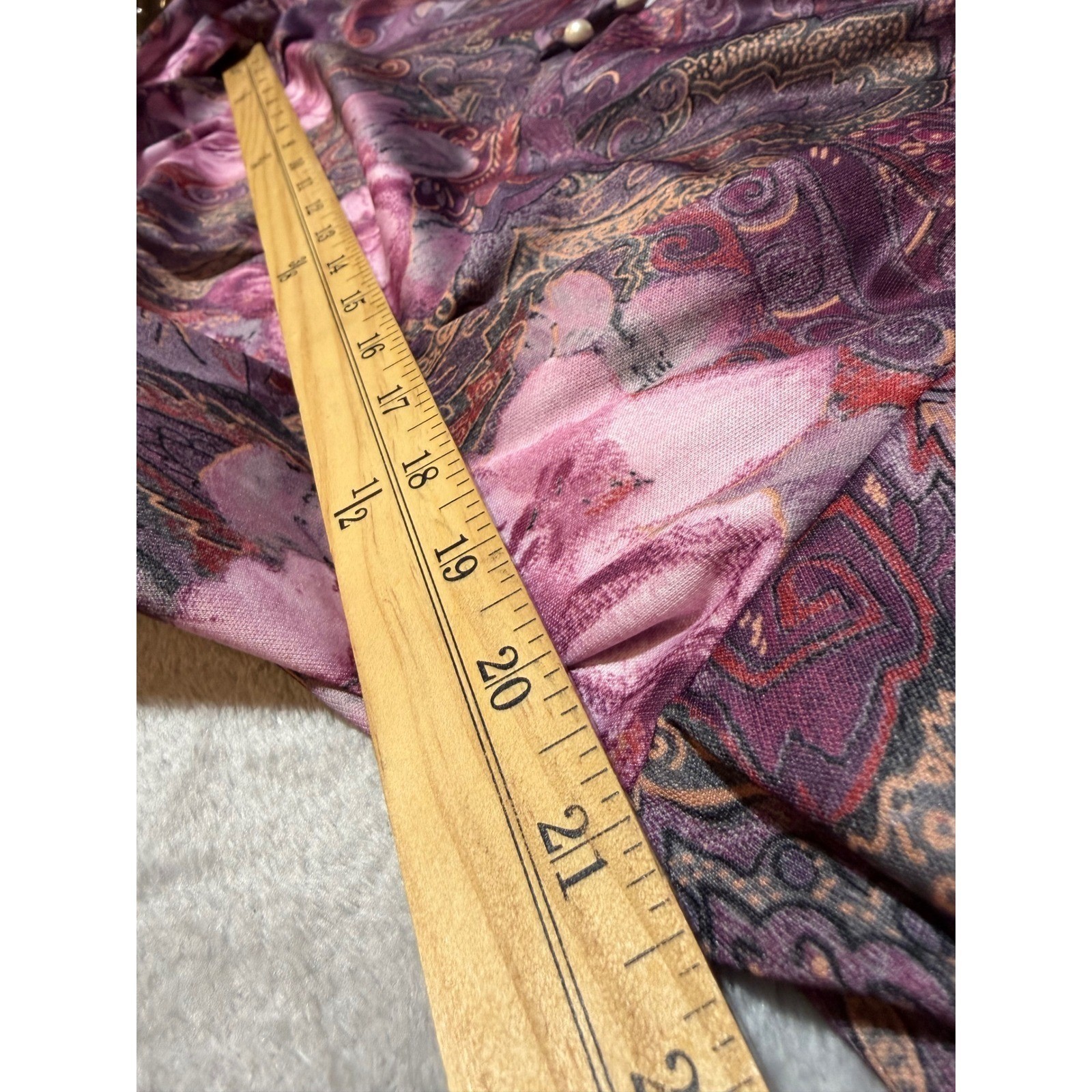 Vintage Blair Mauve Paisley Floral Midi Dress Pearl Button Belted 80 Made in USA