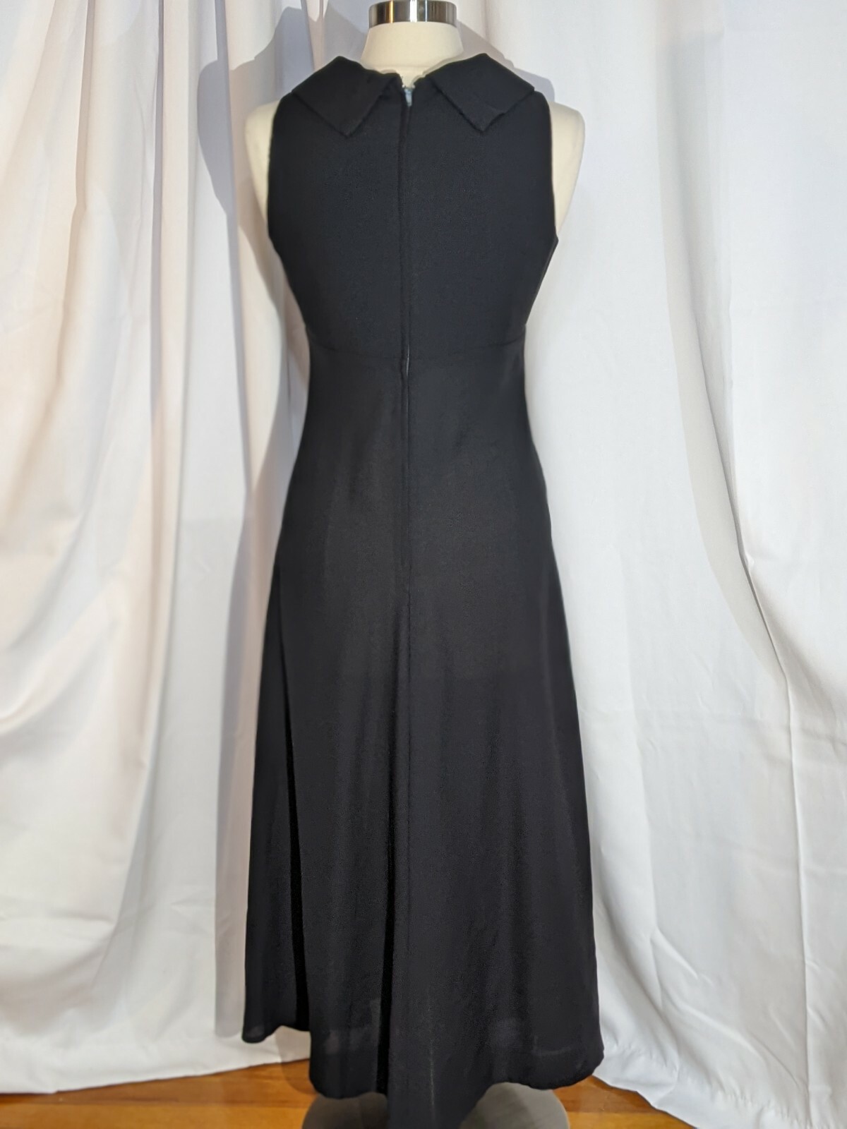 70s Boho Disco Black Yellow Embroidered Maxi Dress ILGWU Union Sz S M Vtg 12