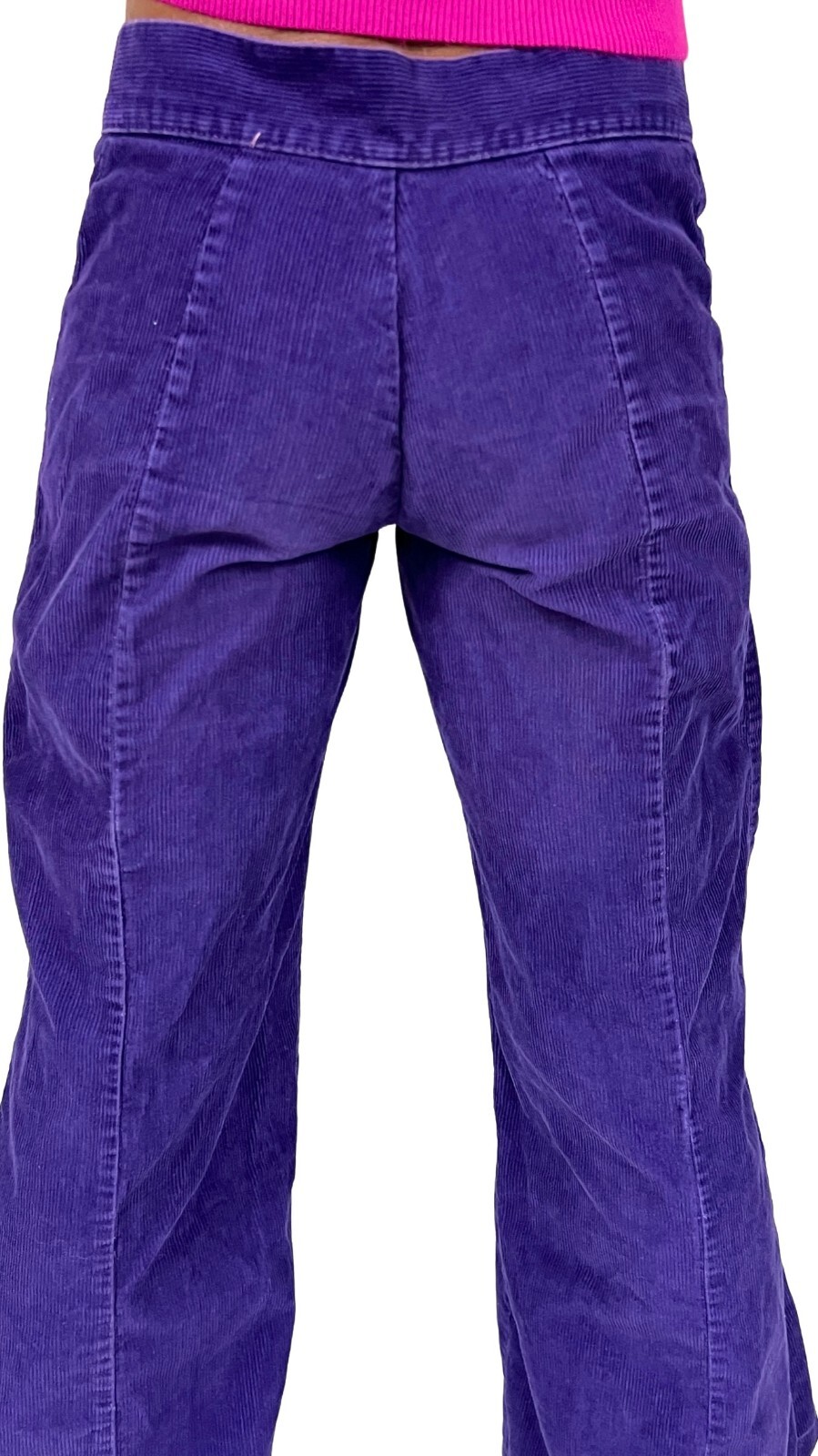 VTG 70s Purple Corduroy Bell Bottom Pants Wide Leg Low Rise Hip Hugger 28×31 XS