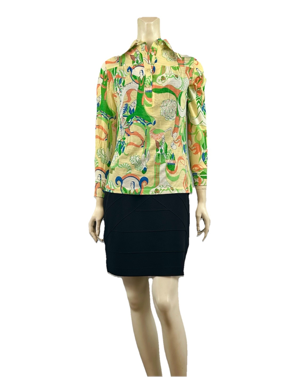 Langtry Ltd Vintage 70’s Womens Hippy Chic Print Long Slv blouse Size Small