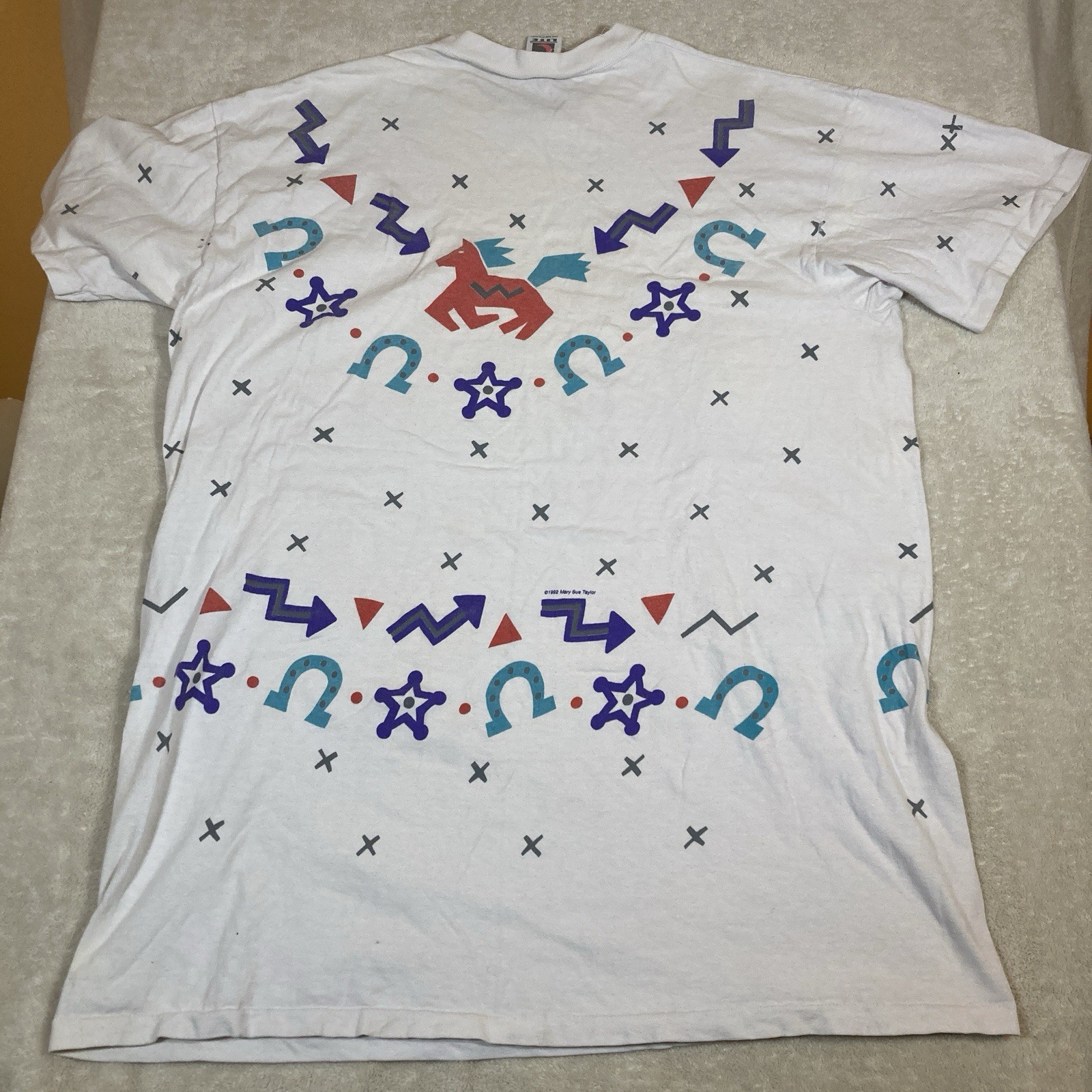 VTG 90s Pajamas Mary Sue Taylor Sleep Shirt Geometric OSFM 1992 Single Stitch