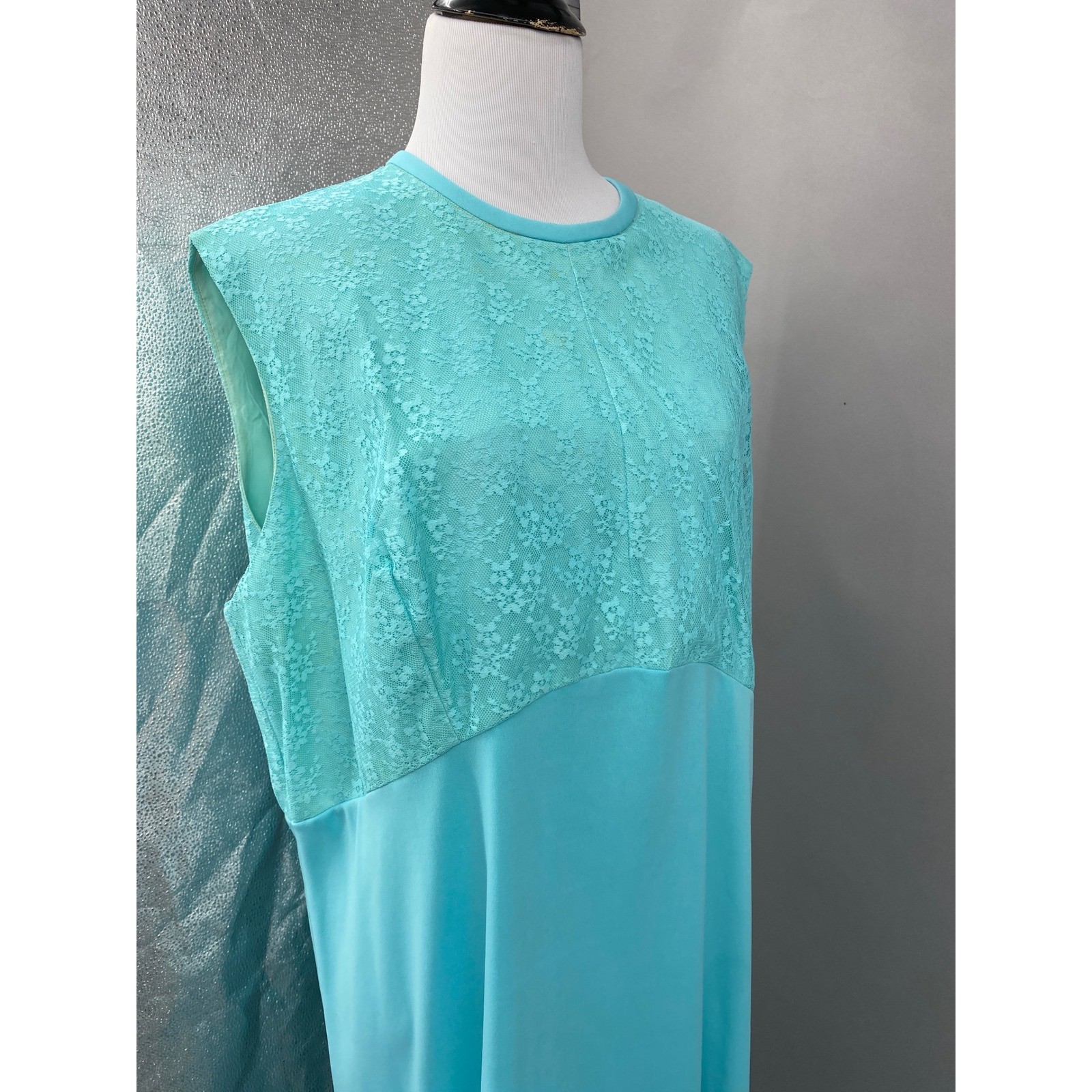 Vintage 60s Lace Maxi Dress Jacket Set Women XL 1X Turquoise Blue Formal Pastel