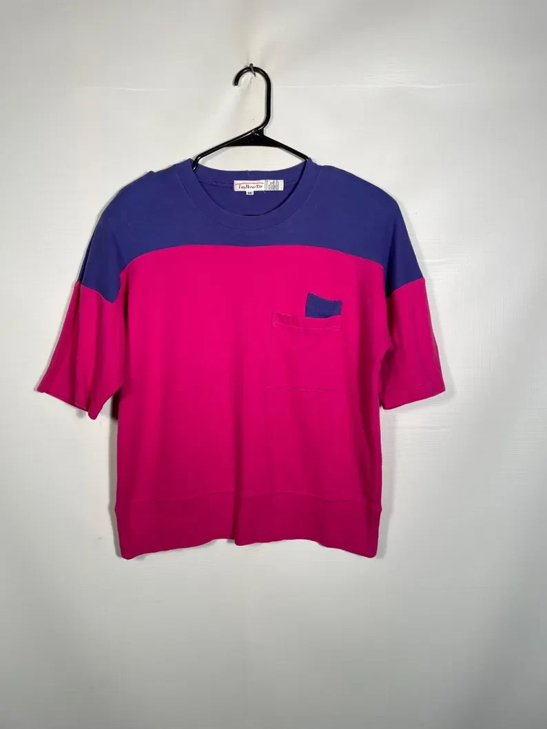 Vintage 1980s Jewel Tone All Cotton Color Block Tshirt Size M