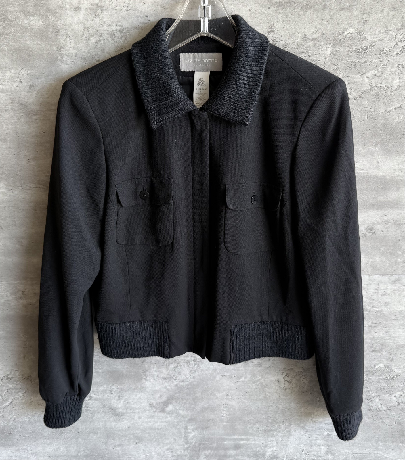 Vintage Liz Claiborne Collection Black Imported Wool Cropped Fit Jacket Size 10