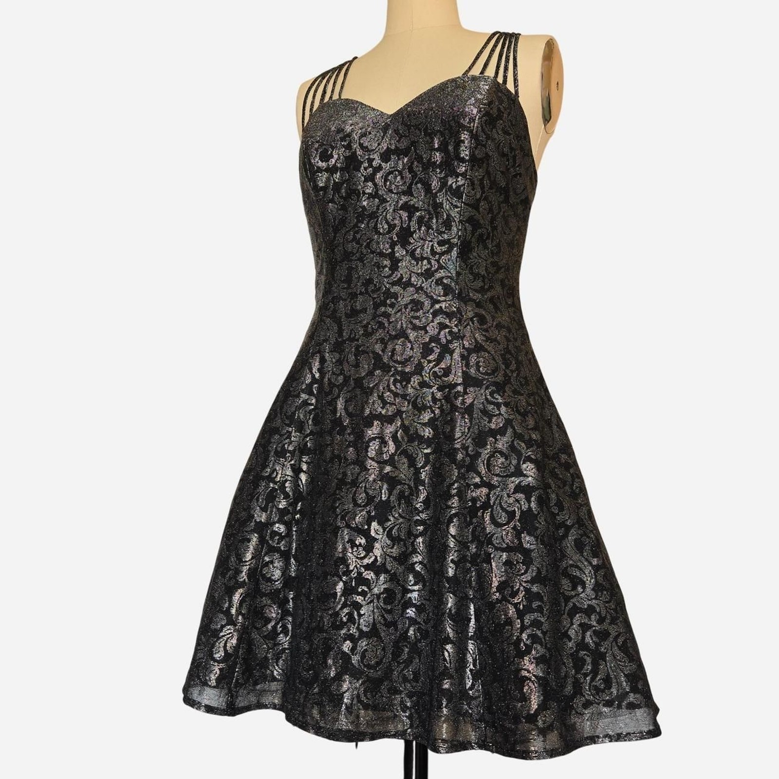 Be Smart Size 11/12 1990s Metallic Damask Brocade Prom Dress