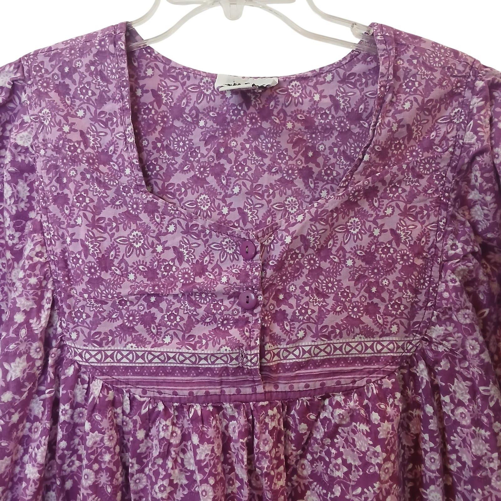 VTG Metropolitan Floral House Dress Muumuu Size XL Purple Cotton Pockets #L-51