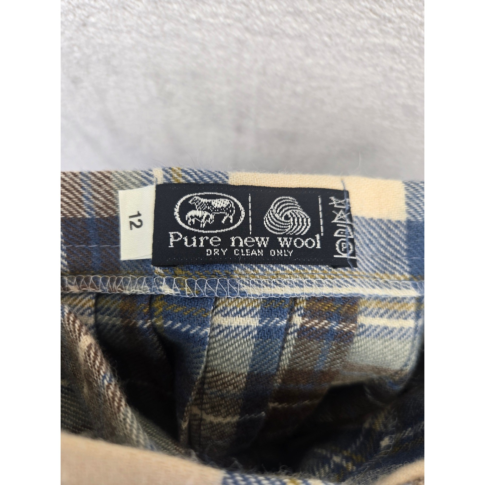 Vintage Pure New Wool Plaid Vest and Kilt Skirt Set Blue Brown Academic Size 12