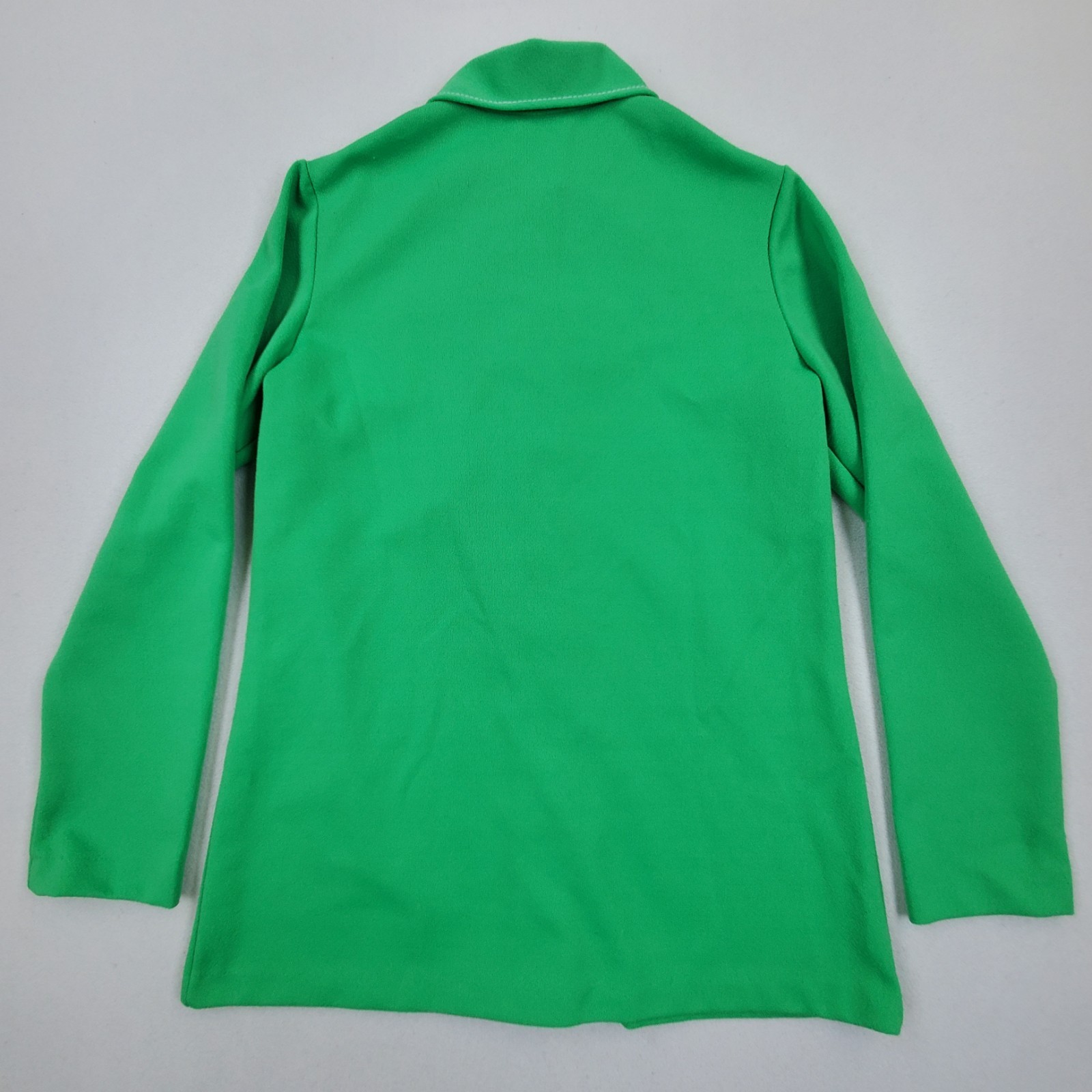 Vtg 60s 70s Shirt Wide Collar Green w/ White Stitching Neck Bow Tie