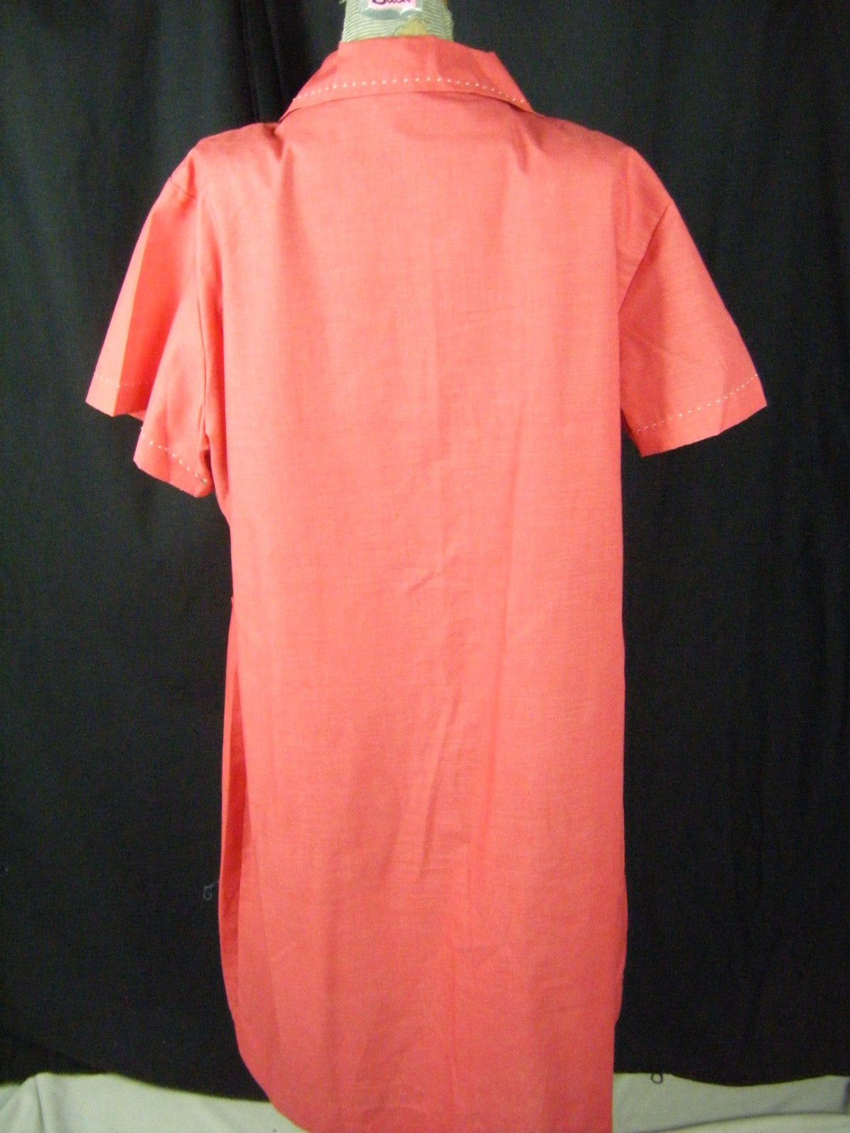 TOP MADE Vtg 70-80s Red White Stitches 60s Style Shirt Dress-Bust 49/L-XL