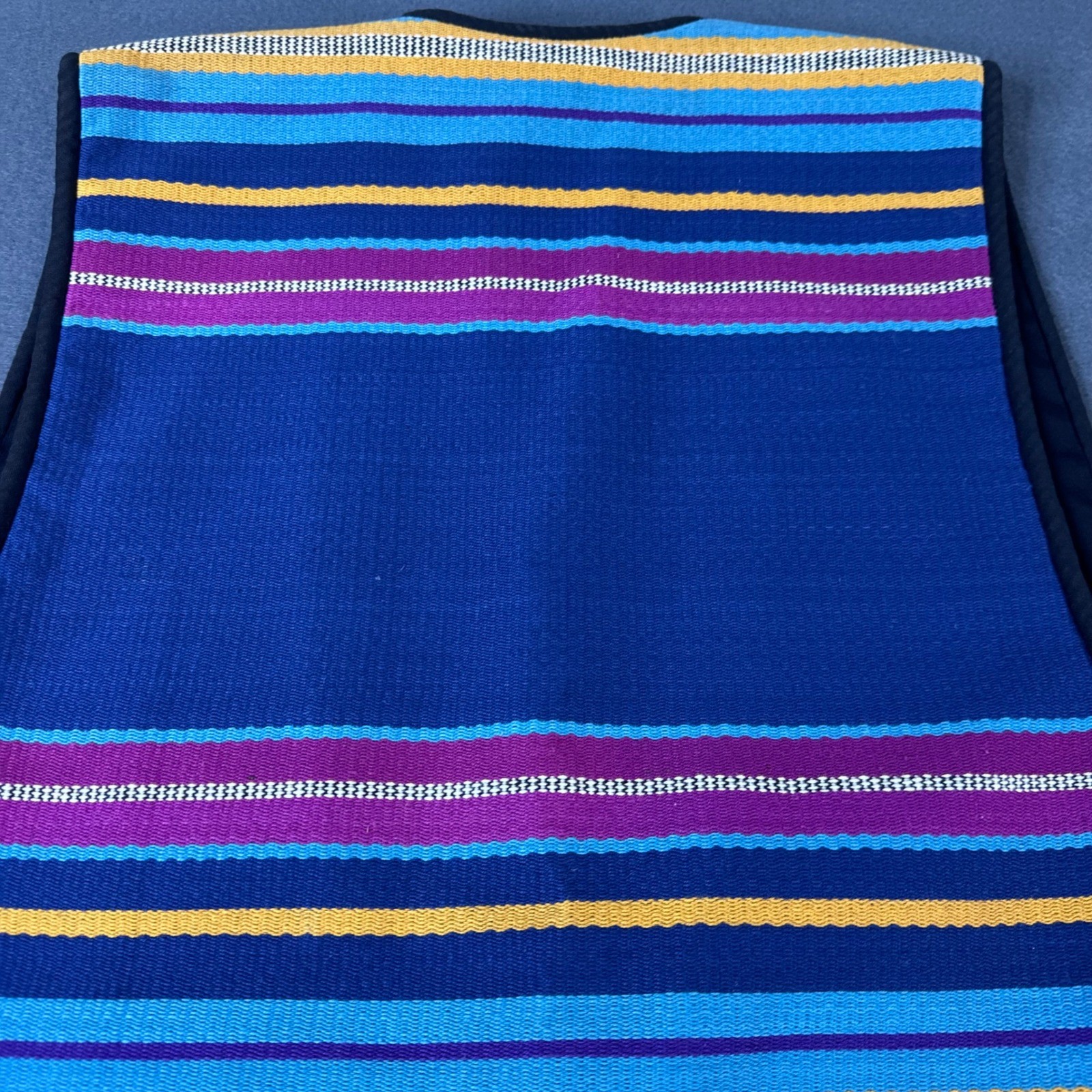Girasol Vintage Mexican Woven Cotton Striped Vest Blue Purple Yellow Womens L