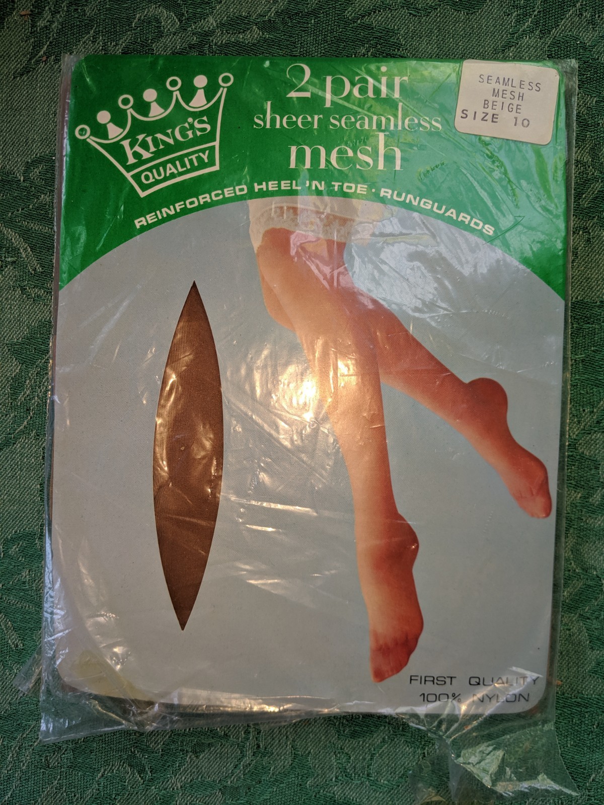 Vintage Thigh High Stockings Seamless 2pr Nylons Beige Size 10 #26A