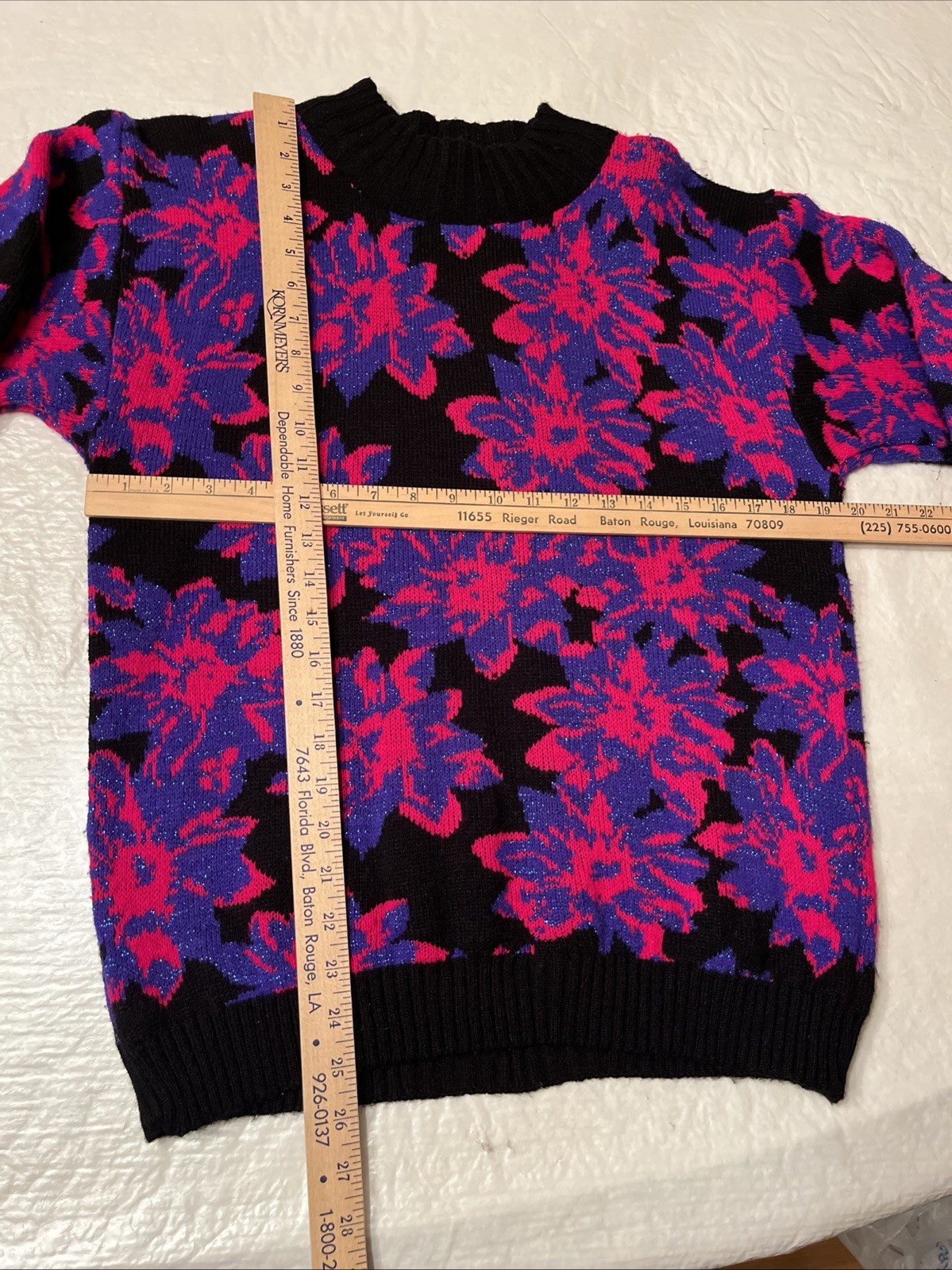 vtg 1980s Spunky USA MADE womens Medium knit sweater floral pink purple METALLIC