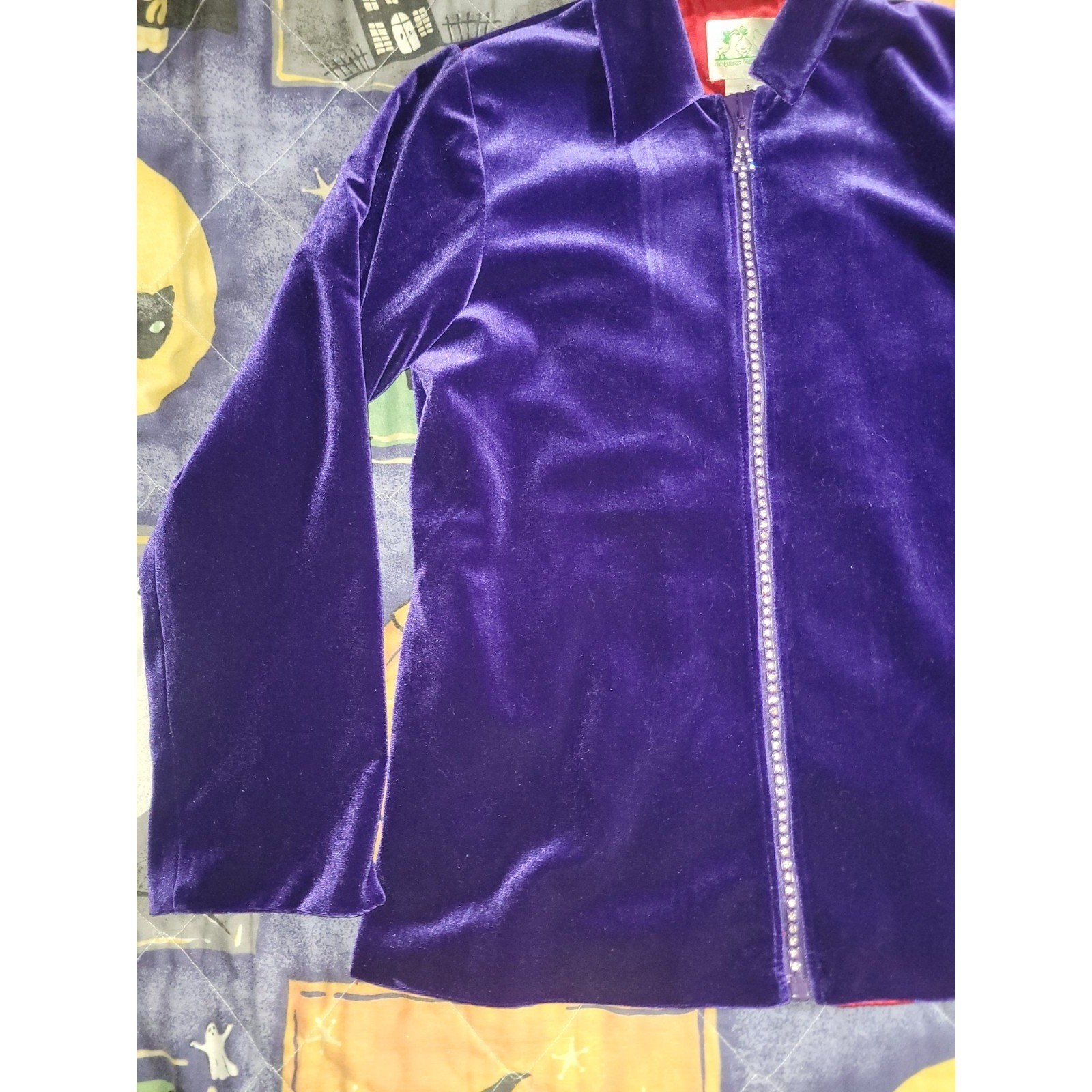 Vintage Quacker Factory Sweater Velvet Bedazzled Zipper Women’s Small Purple 80s