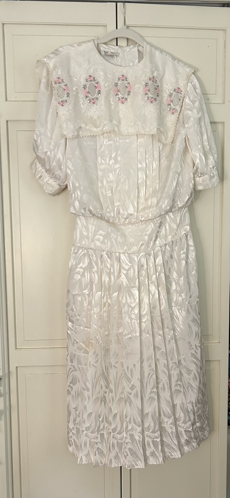 Vintage 80s/90s In The Mood Drop Waist Dress Cottagecore Cream Size 14