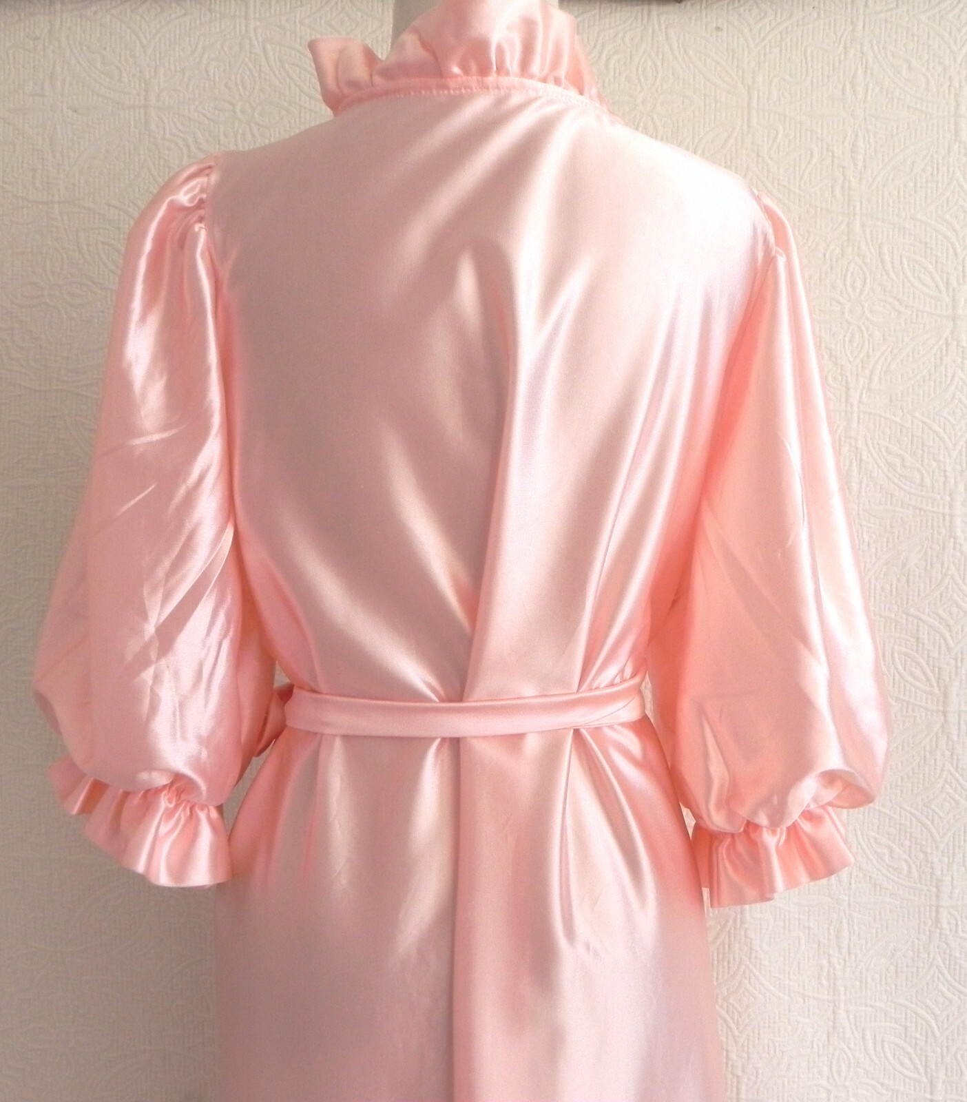 Vtg Montgomery Ward Robe Maxi Belted Pockets Half Sleeve Ruffle Trim Size L