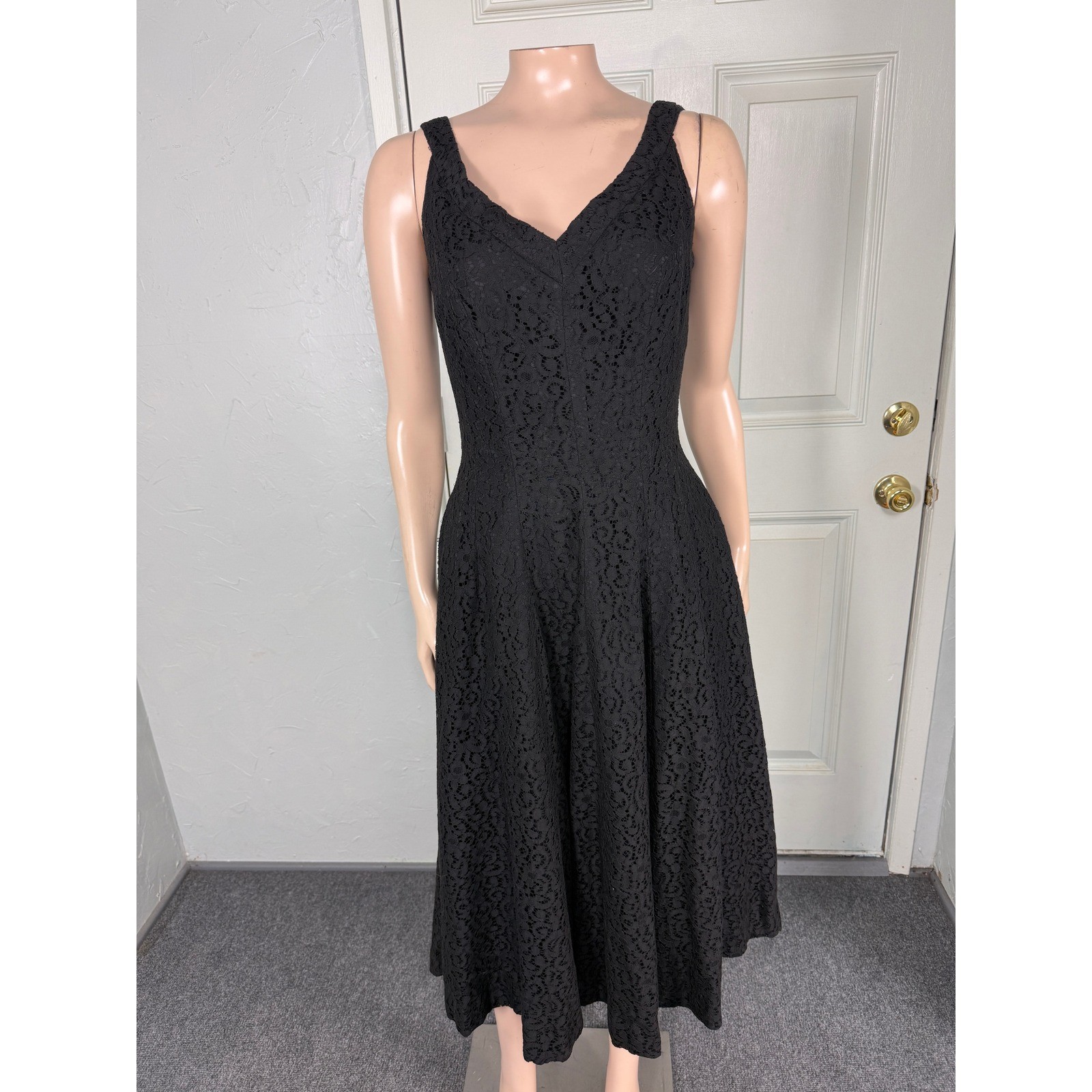 Vintage 50s 60s Women’s Dress Cotton Lace Pocket Formal Party Evening UU25