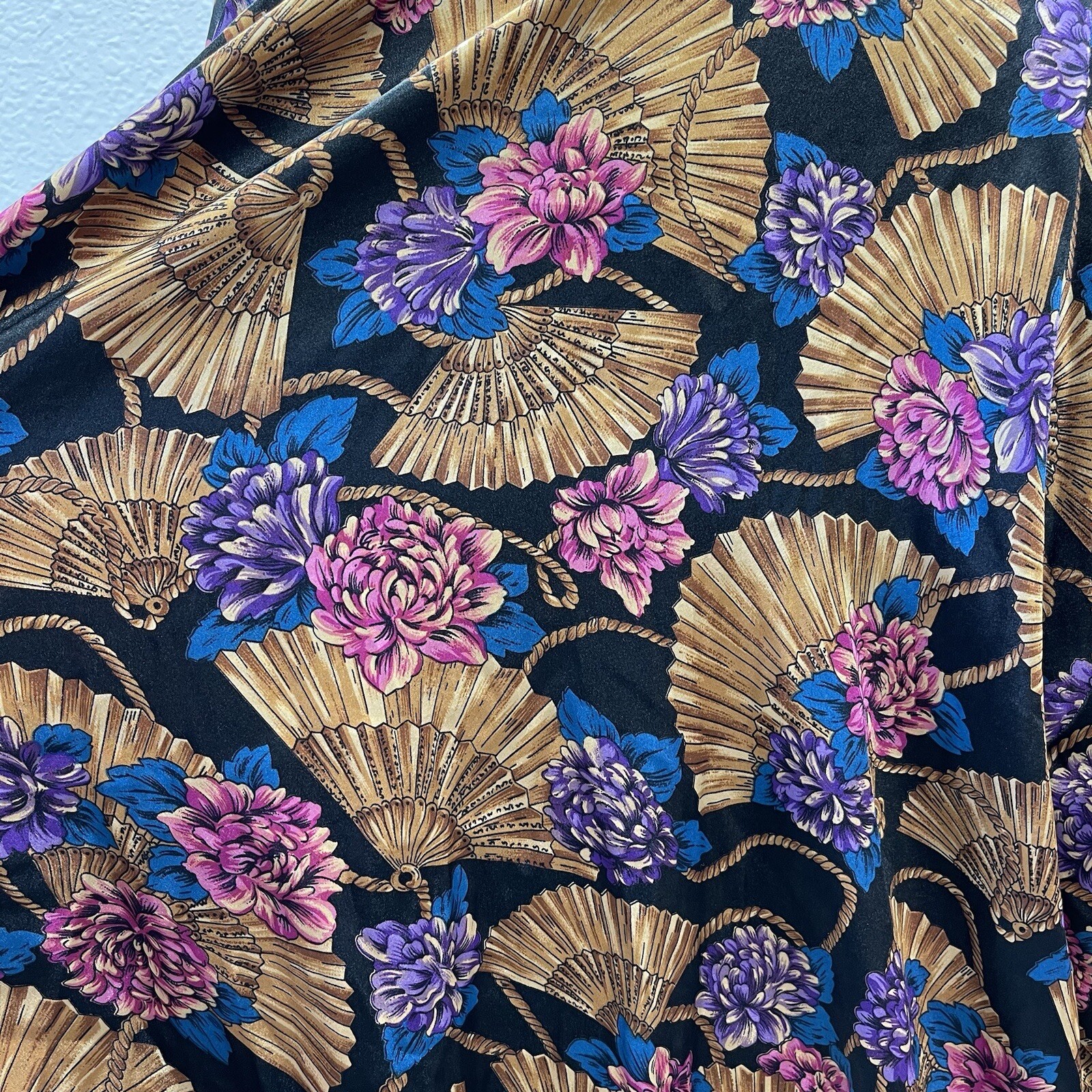 Jordan II Womens Vintage Silky Jacket Asian Inspired Fans Gold Purple Blue
