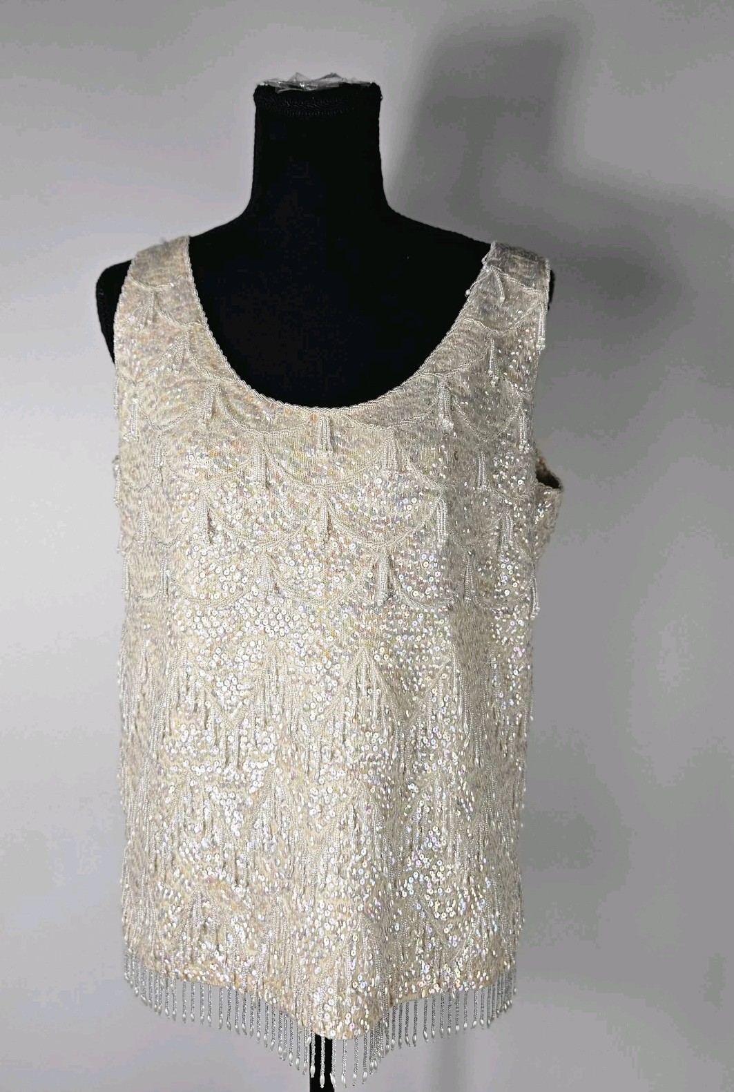 Vintage 1960S Voquemont Sleeveless Tank Top Sweater 100% Beaded And Sequins Sz42