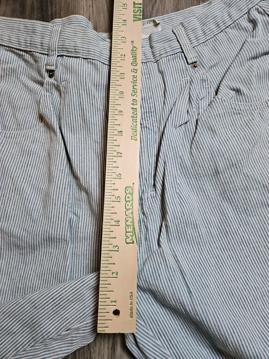 80s 90s~ Britannia Railroad Pinstripe Women’s Petite High Waist Mom Jeans 32×29