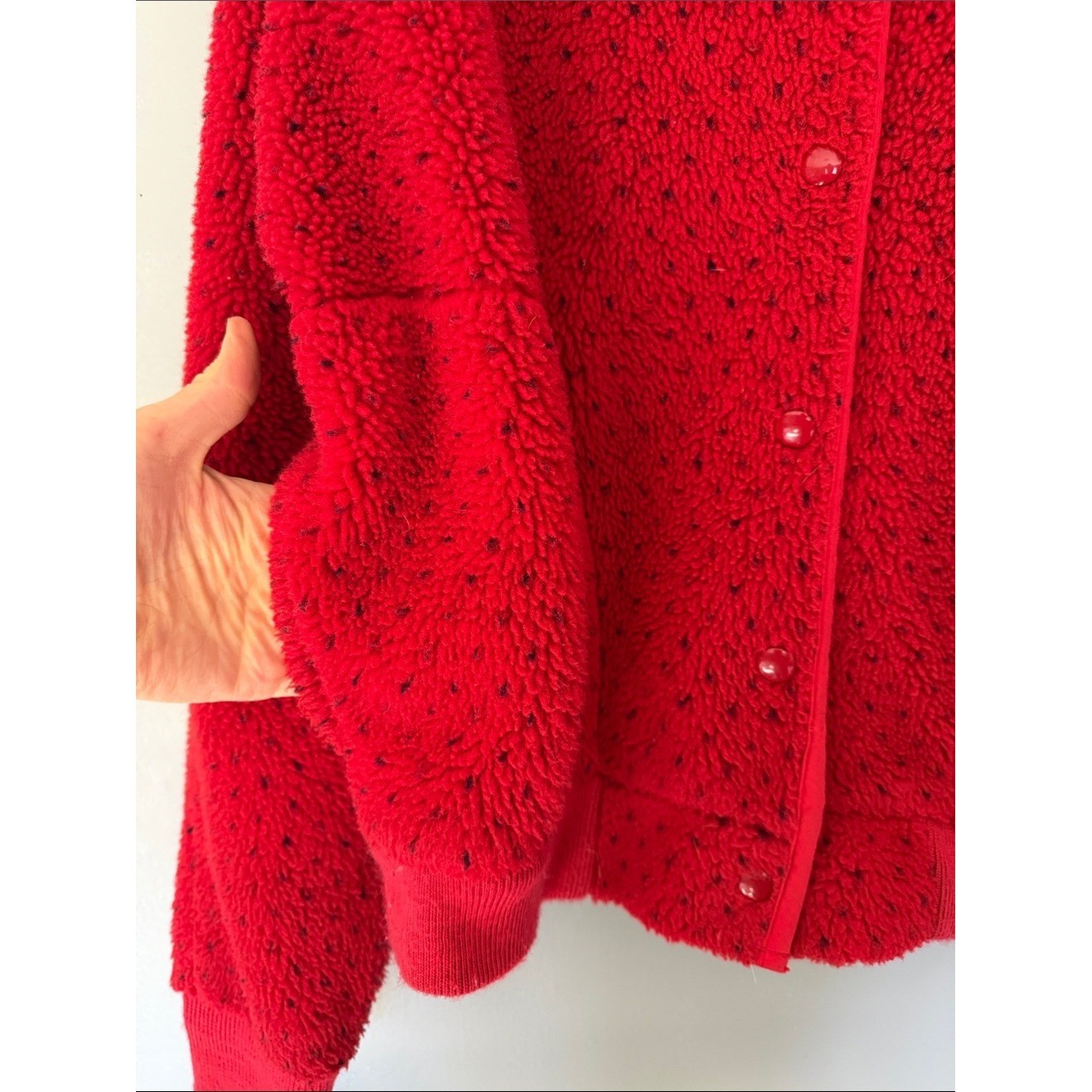 Vintage LL Bean Red Polka Dot Sherpa Fleece Jacket – Deep Pile Bomber Size M